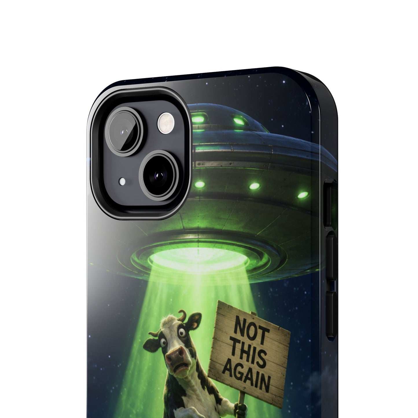 Phone Case — Funny Alien Abduction Cow Design ("Not This Again")