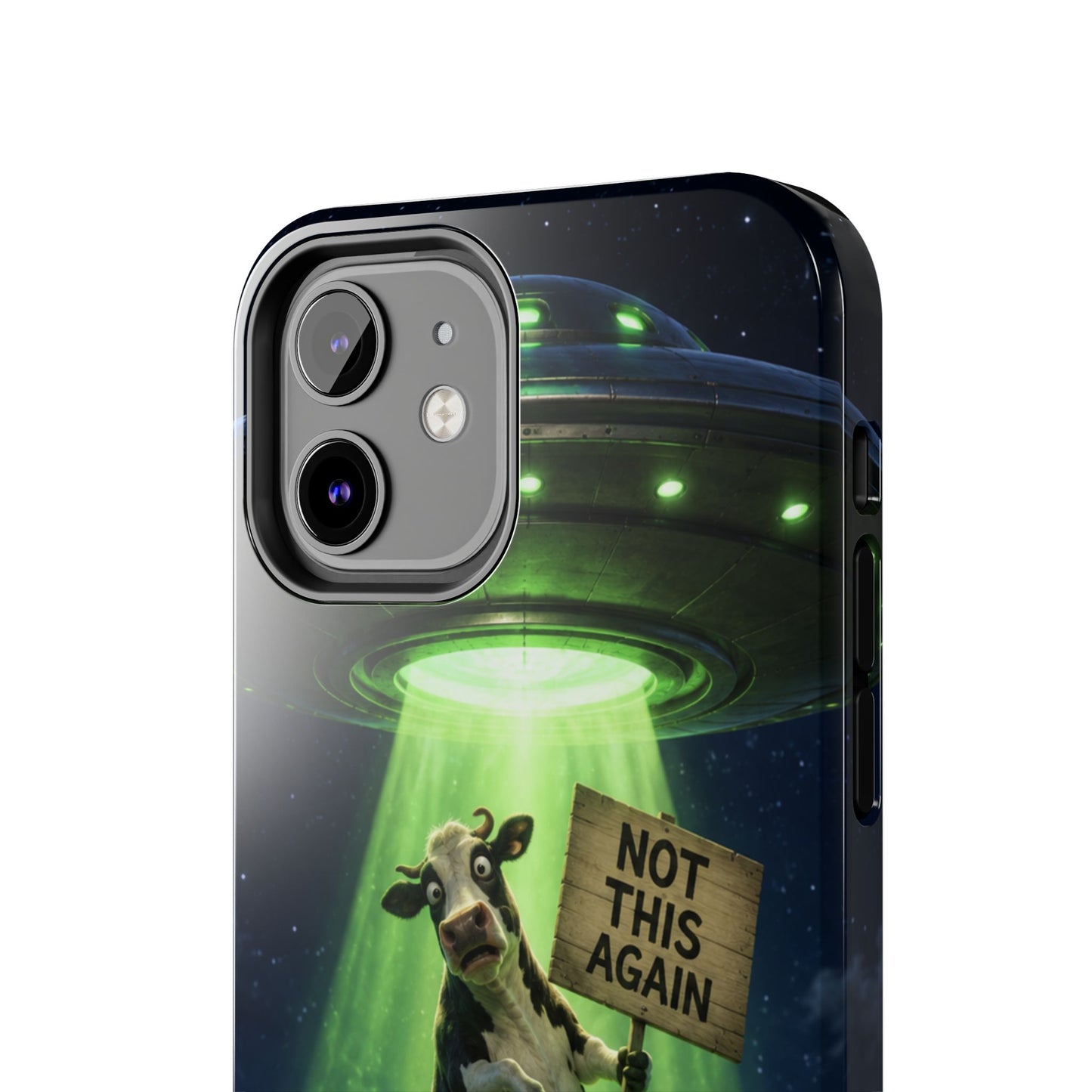 Phone Case — Funny Alien Abduction Cow Design ("Not This Again")