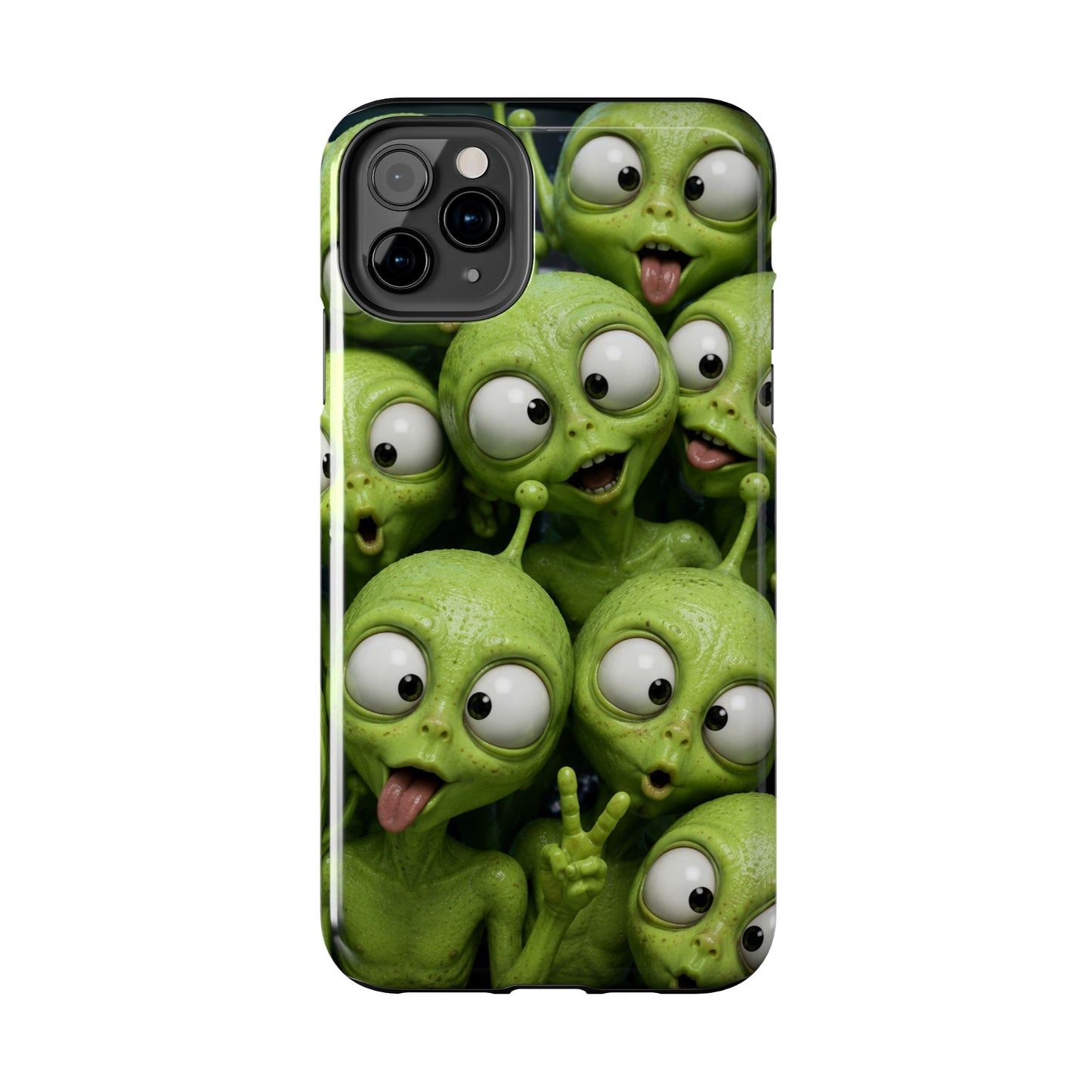Alien Selfie Tough Phone Case — Cute Green Cartoon Aliens Protective Cover