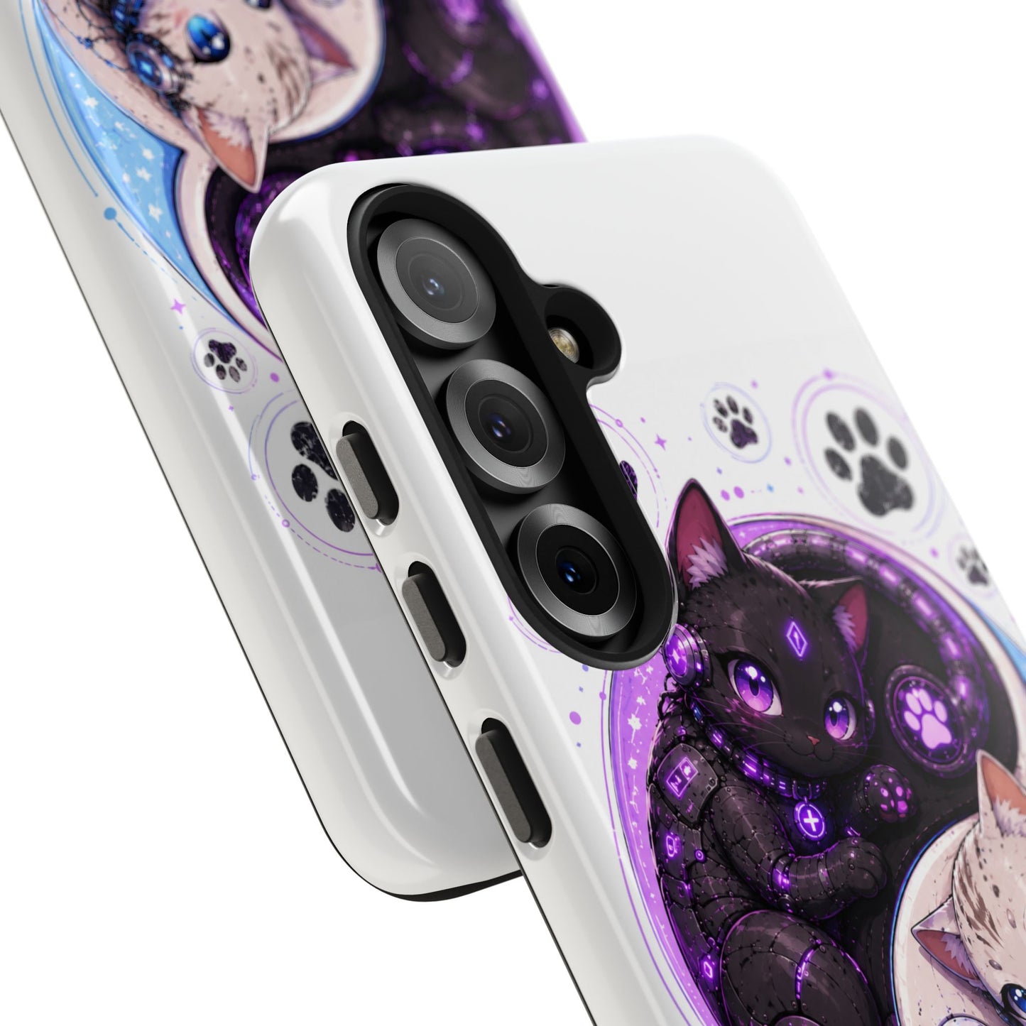 Cat Yin Yang Tough Phone Case — Black & White Kittens, Paw Print Protective Cover