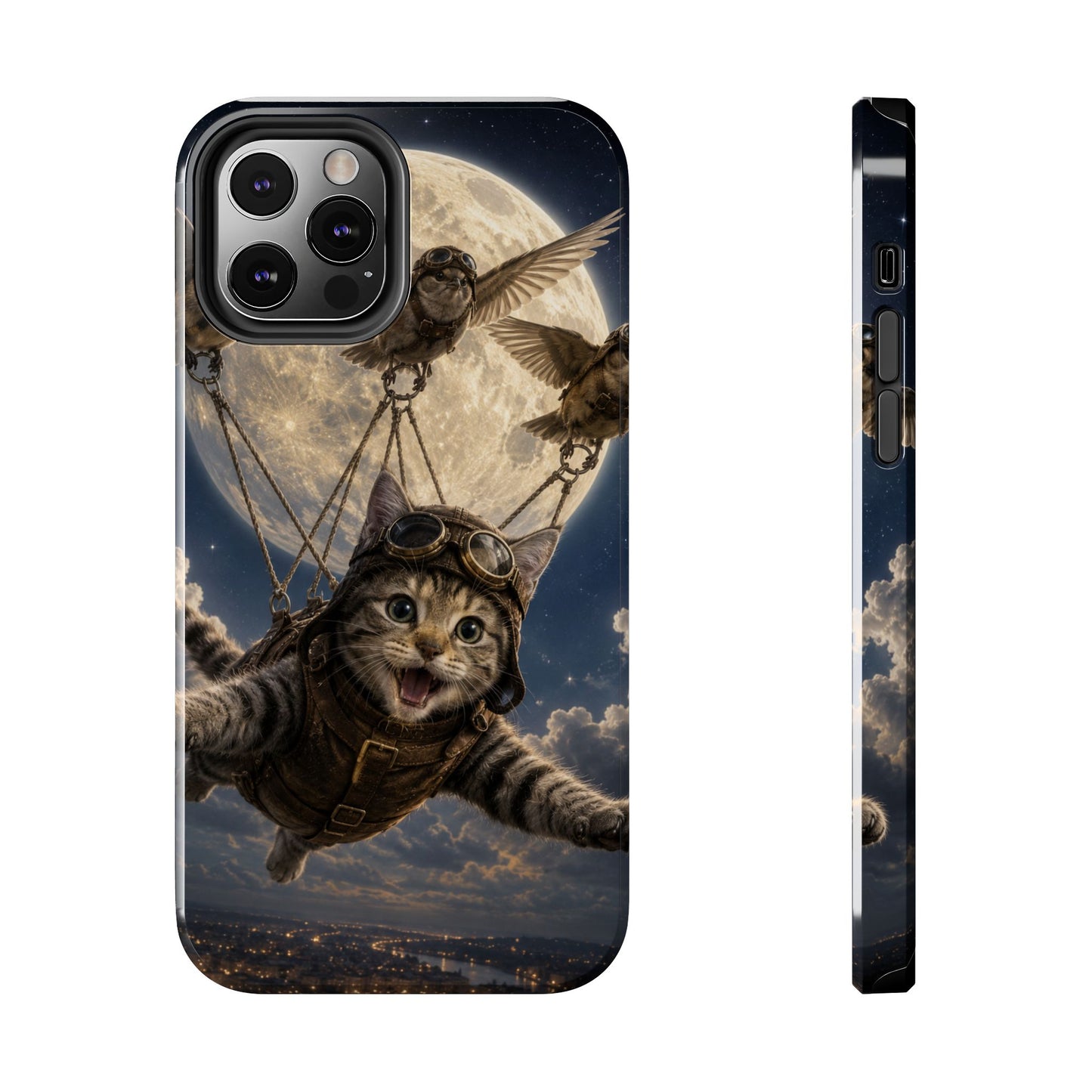 Cat Pilot Phone Case — Adventure Kitty Moonlit Flight Tough Protection