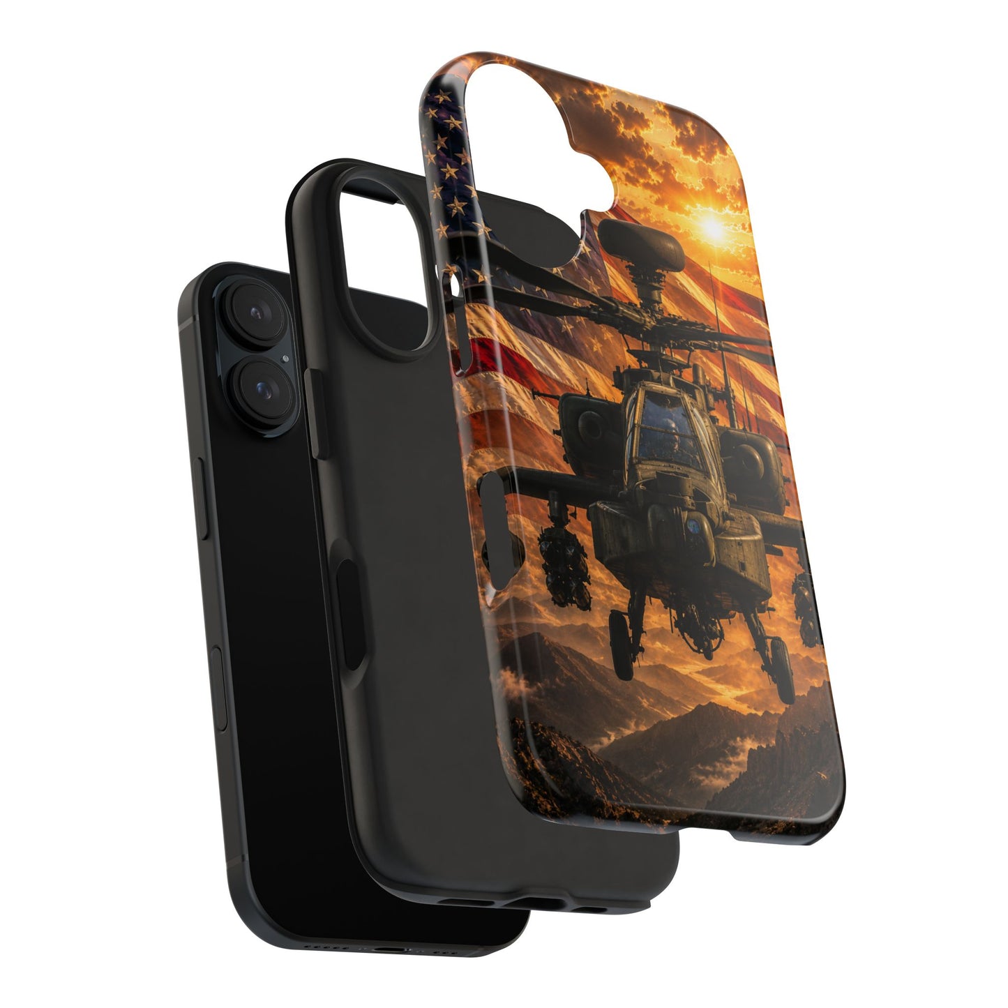 Military Apache Helicopter Phone Case — American Flag Sunset Tough Phone Case