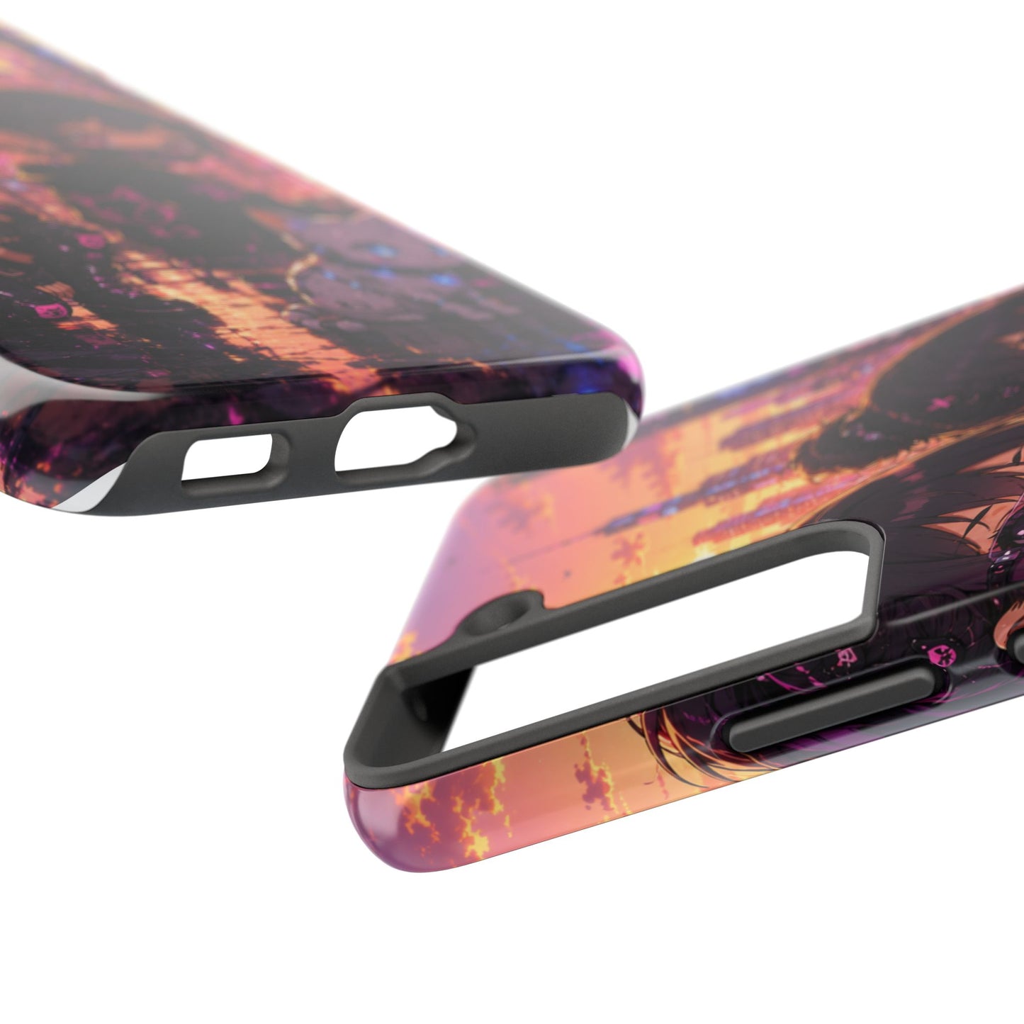Anime City Night Tough Phone Case — Kawaii Cyberpunk Characters & Cat