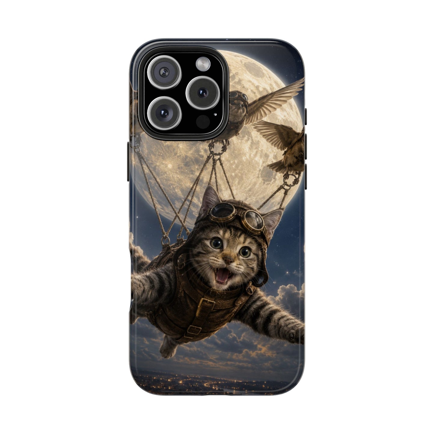 Cat Pilot Phone Case — Adventure Kitty Moonlit Flight Tough Protection