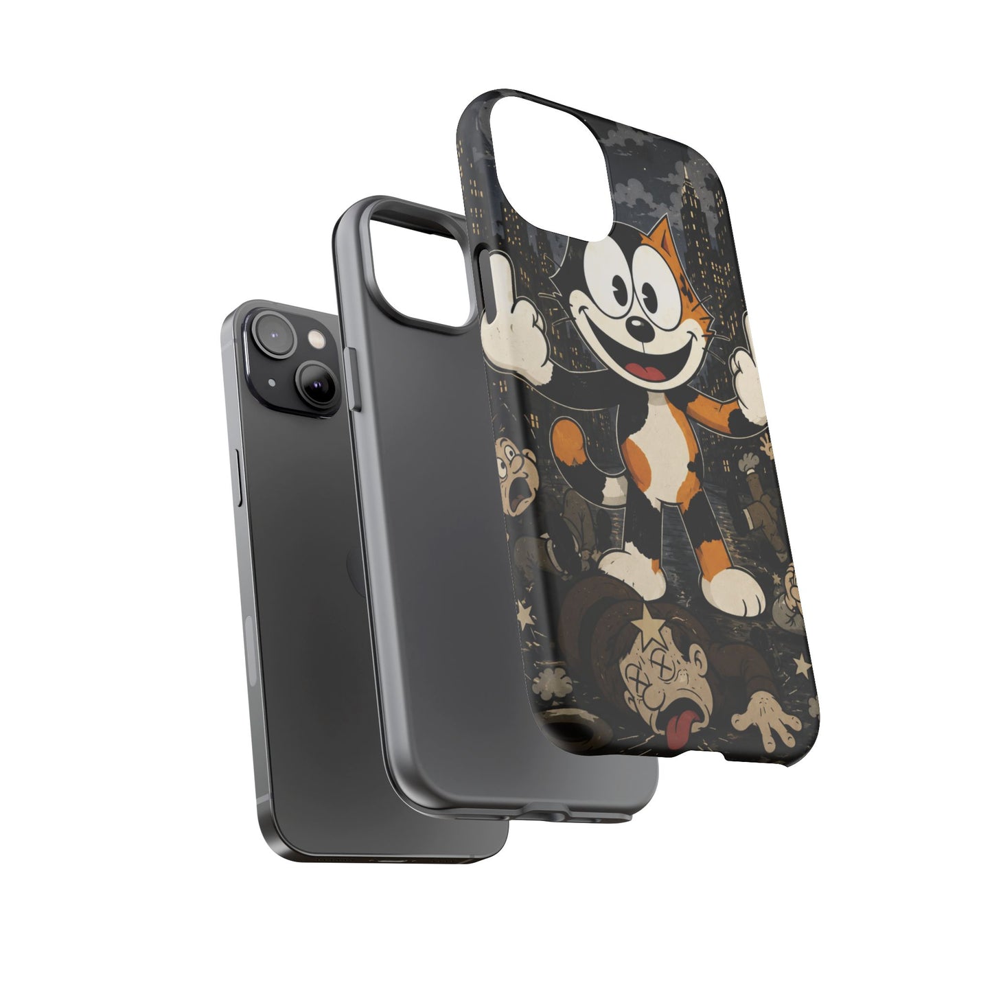 Vintage Cartoon Cat Phone Case — Edgy Felix-Style Illustration