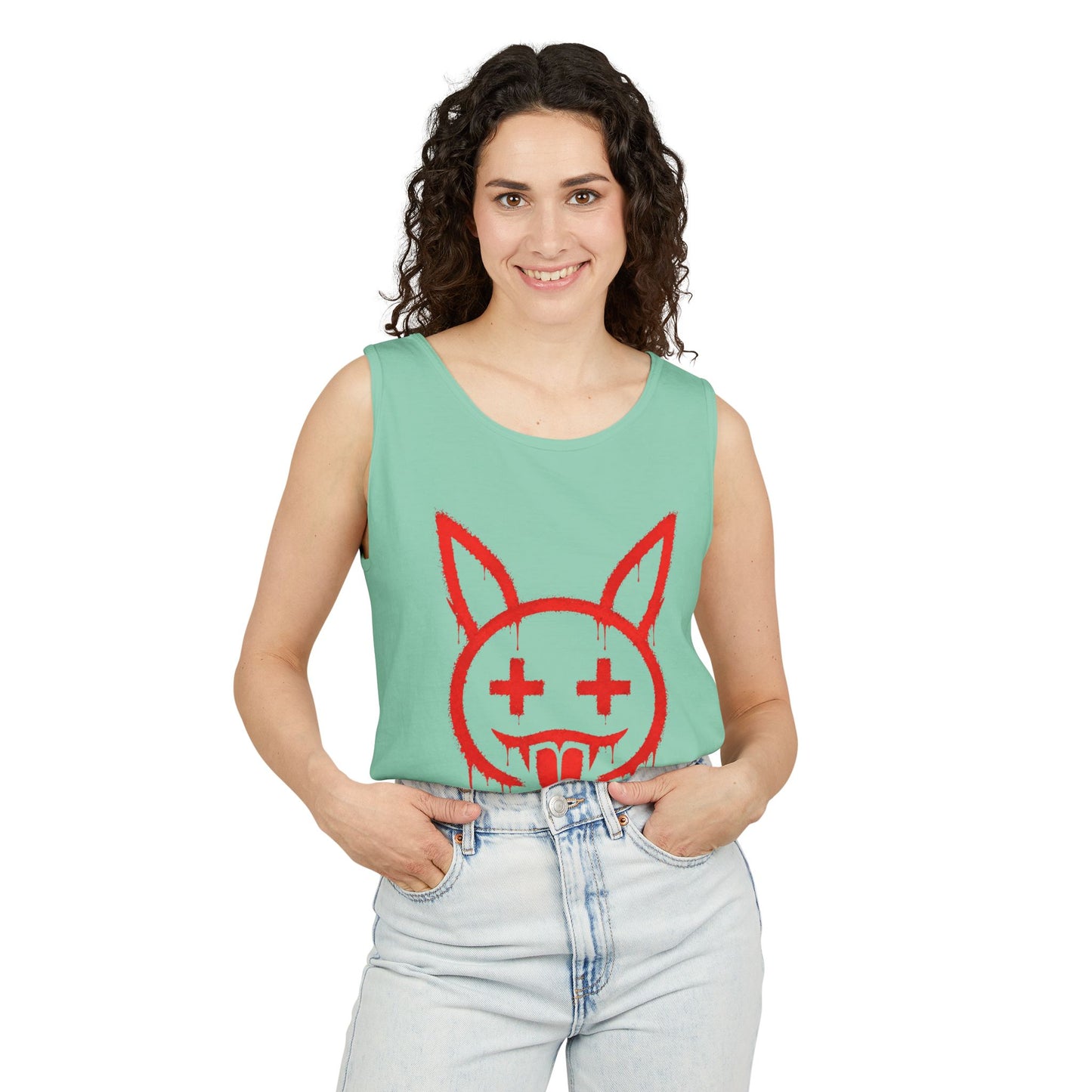 Graffiti Bunny Drip Tank Top,  Distressed Red Stencil Graphic