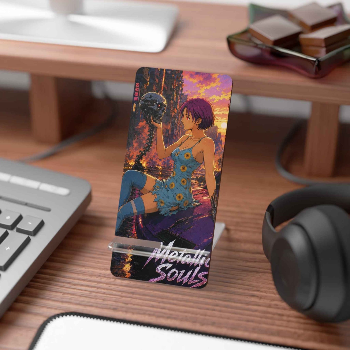 Phone Stand — Anime Girl Skull Design "Metallic Souls" Mobile Display Stand