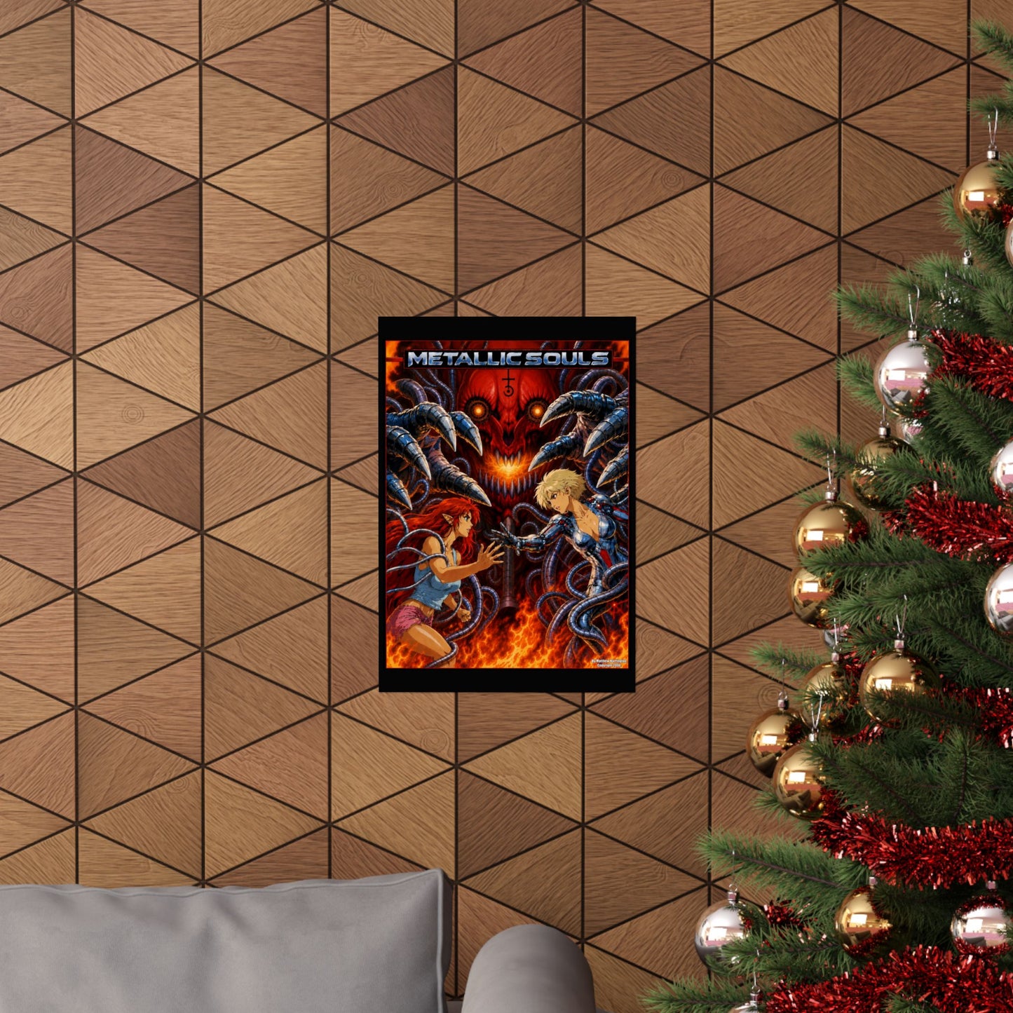 Metallic Souls Anime Poster — Matte Vertical Sci‑Fi Horror Art Print