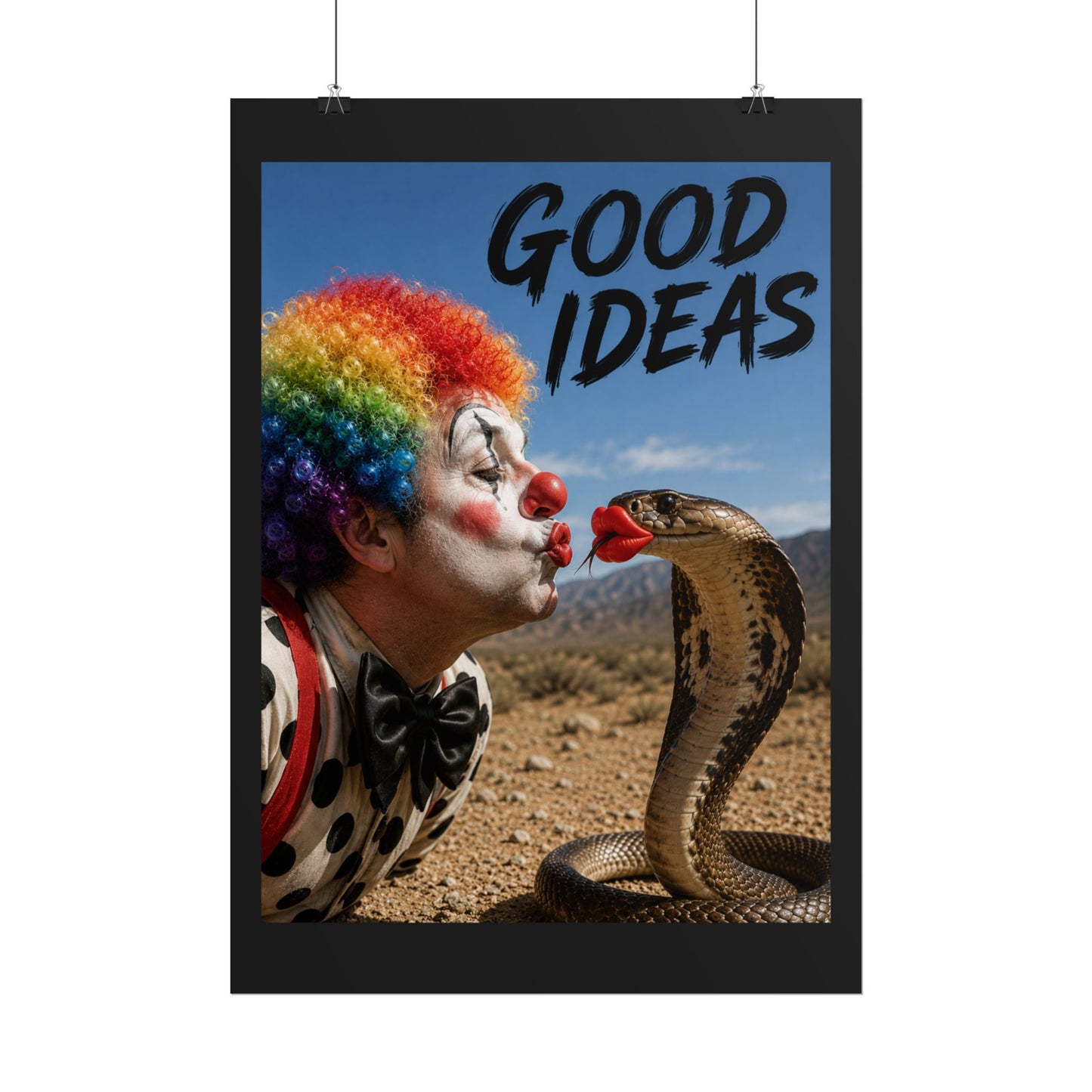 Good Ideas Clown & Snake Rolled Poster – Surreal Humor Wall Art