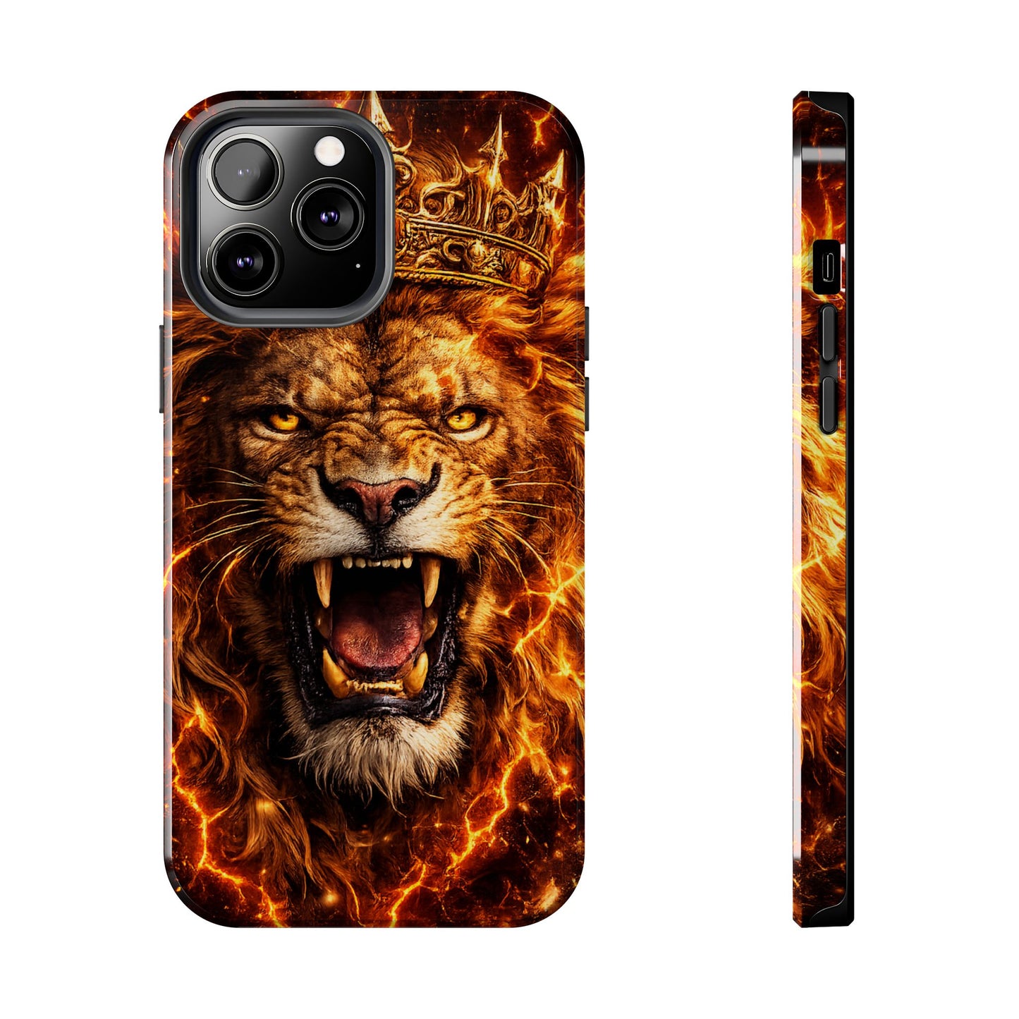 Fiery Lion King Tough Phone Case — Protective iPhone Case with Roaring Crown Design