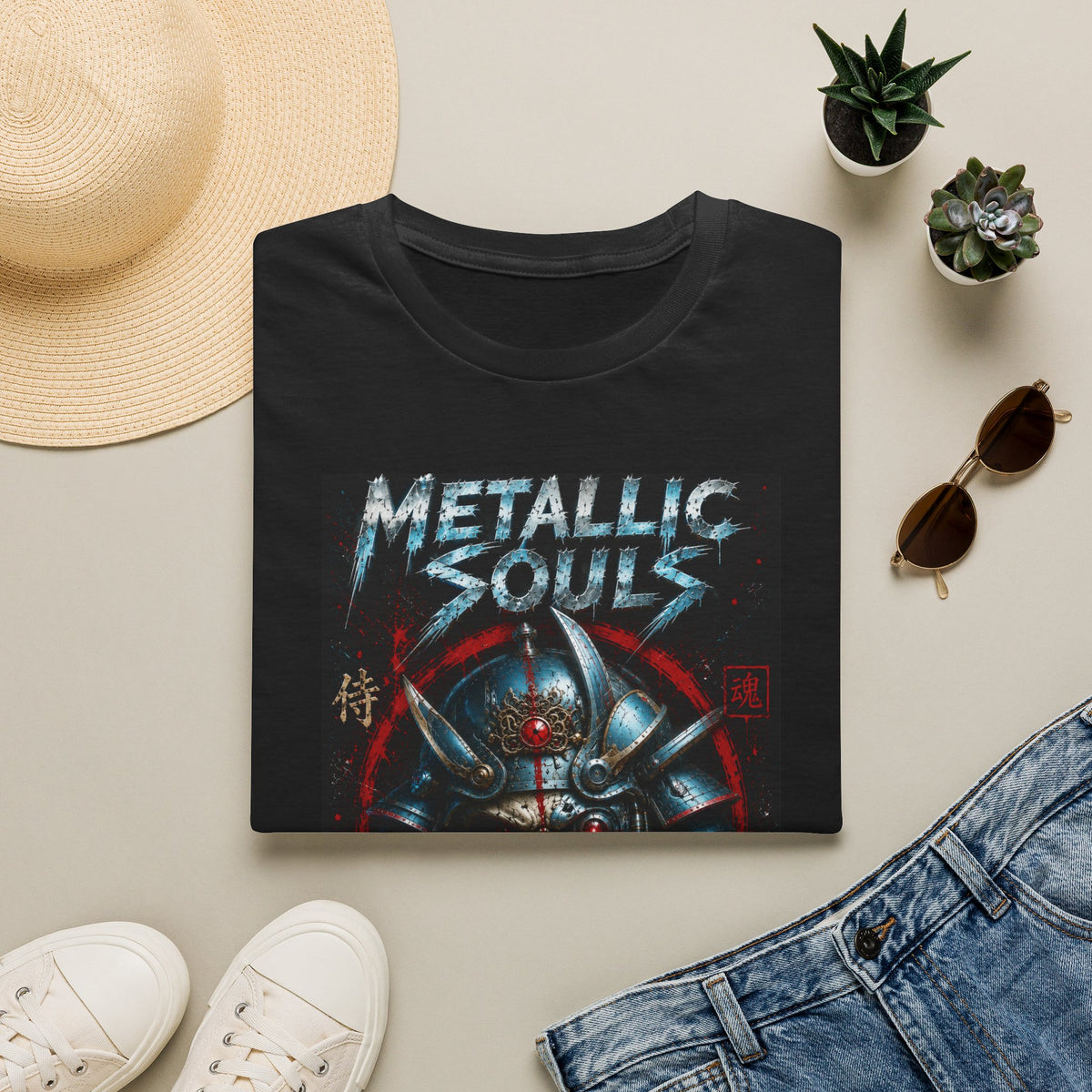 Metallic Souls Samurai Helmet T‑Shirt — Vintage Mecha Warrior Graphic Tee