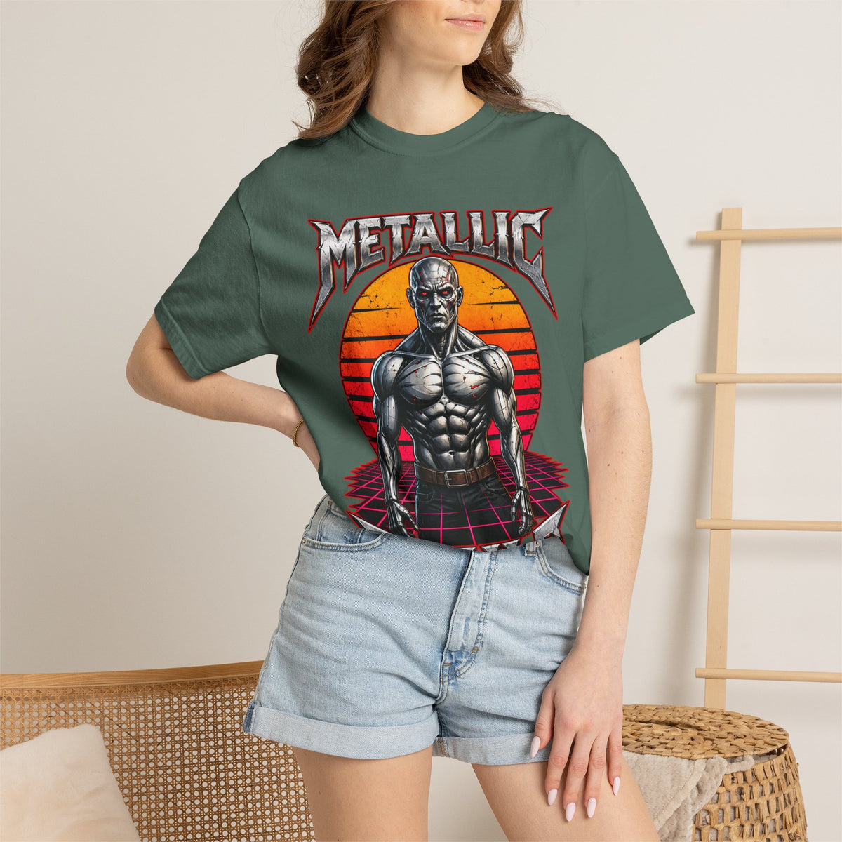 Metallic Souls T-Shirt — Retro Sunset Muscular Warrior Graphic Tee