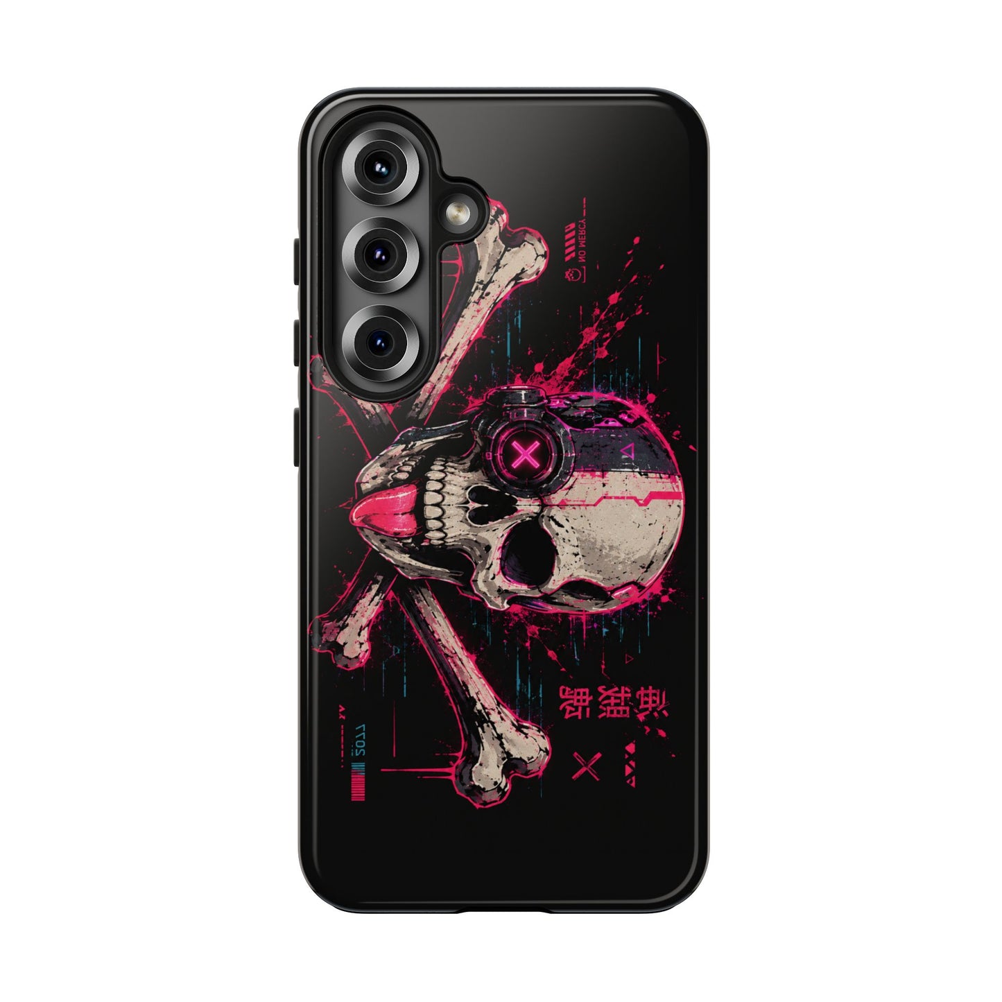 Skull & Crossbones Tough Phone Case — Neon Cyberpunk Skull Design