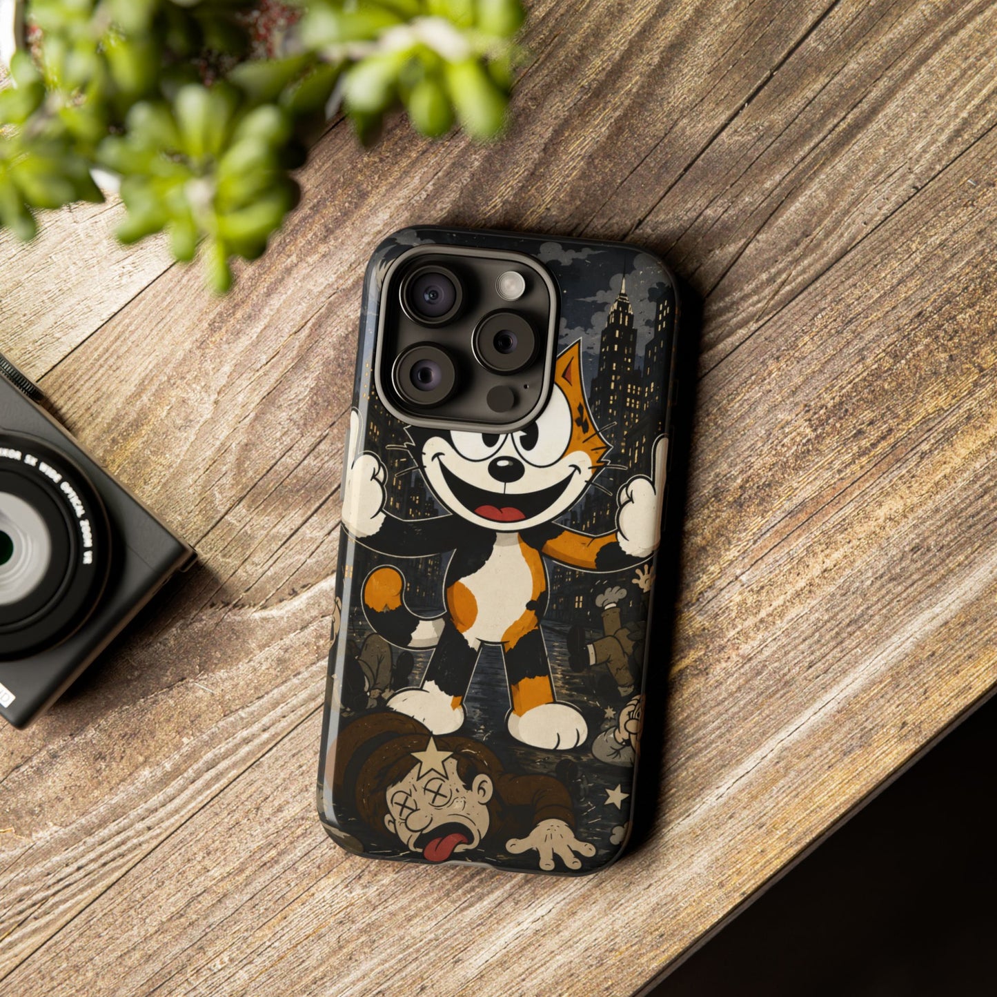 Vintage Cartoon Cat Phone Case — Edgy Felix-Style Illustration