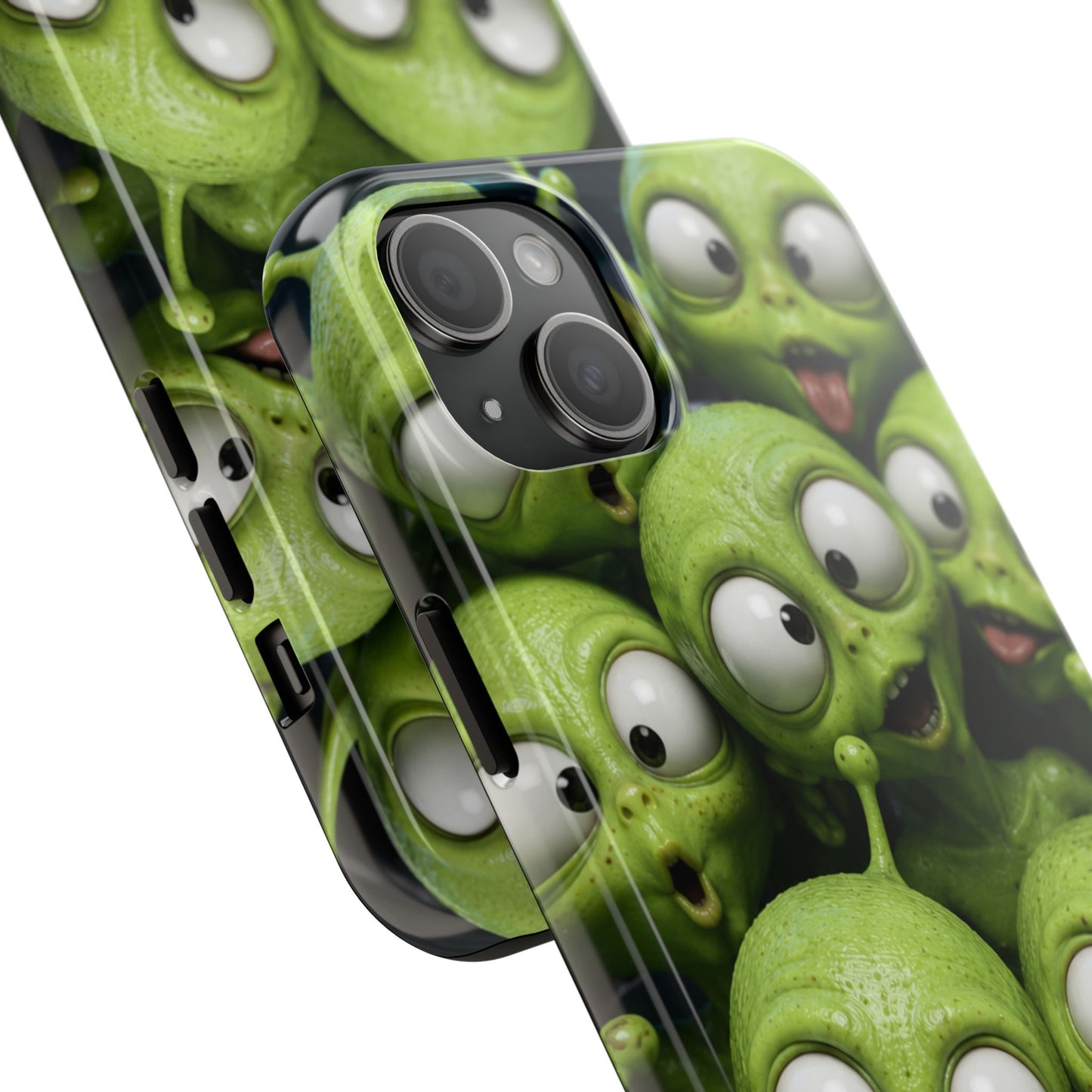 Alien Selfie Tough Phone Case — Cute Green Cartoon Aliens Protective Cover