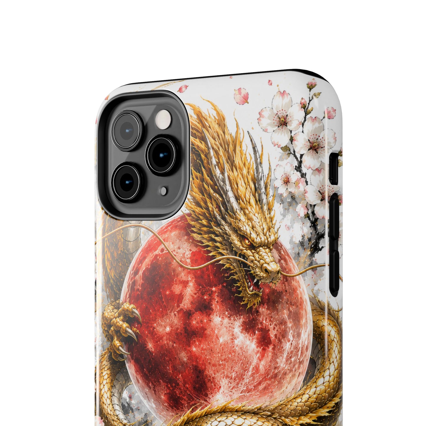 Golden Dragon Phone Case — Red Moon & Cherry Blossom Tough Phone Case