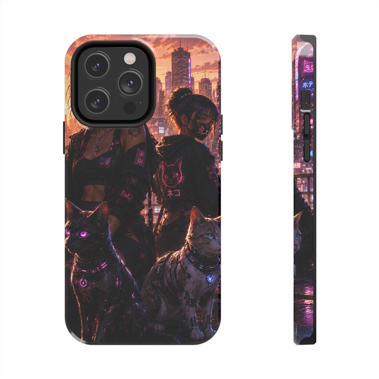 Cyberpunk Pack: Tough Phone Case with Neon Panther & City Sunset