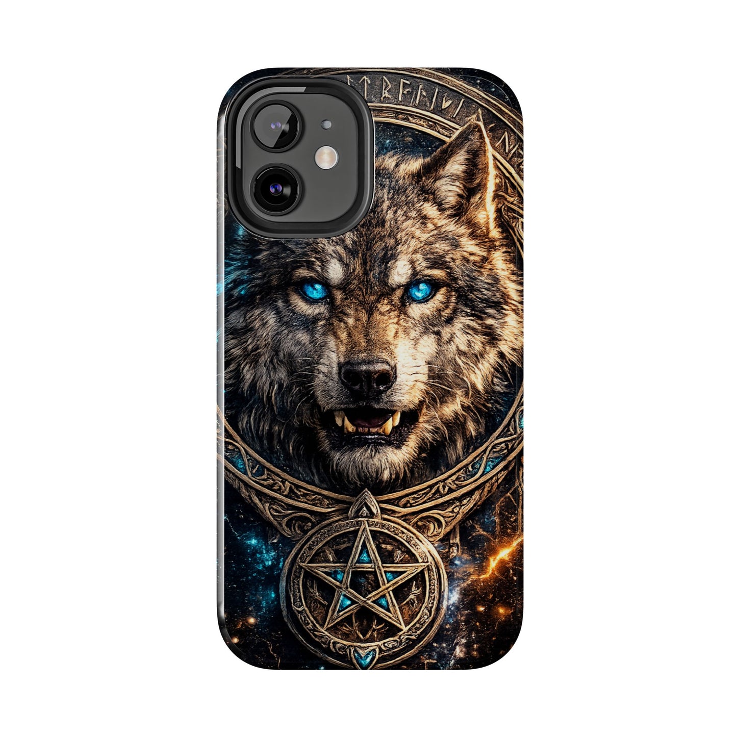 Wolf Pentagram Phone Case - Rugged Mystic Phone Cover with Glowing Blue Eyes