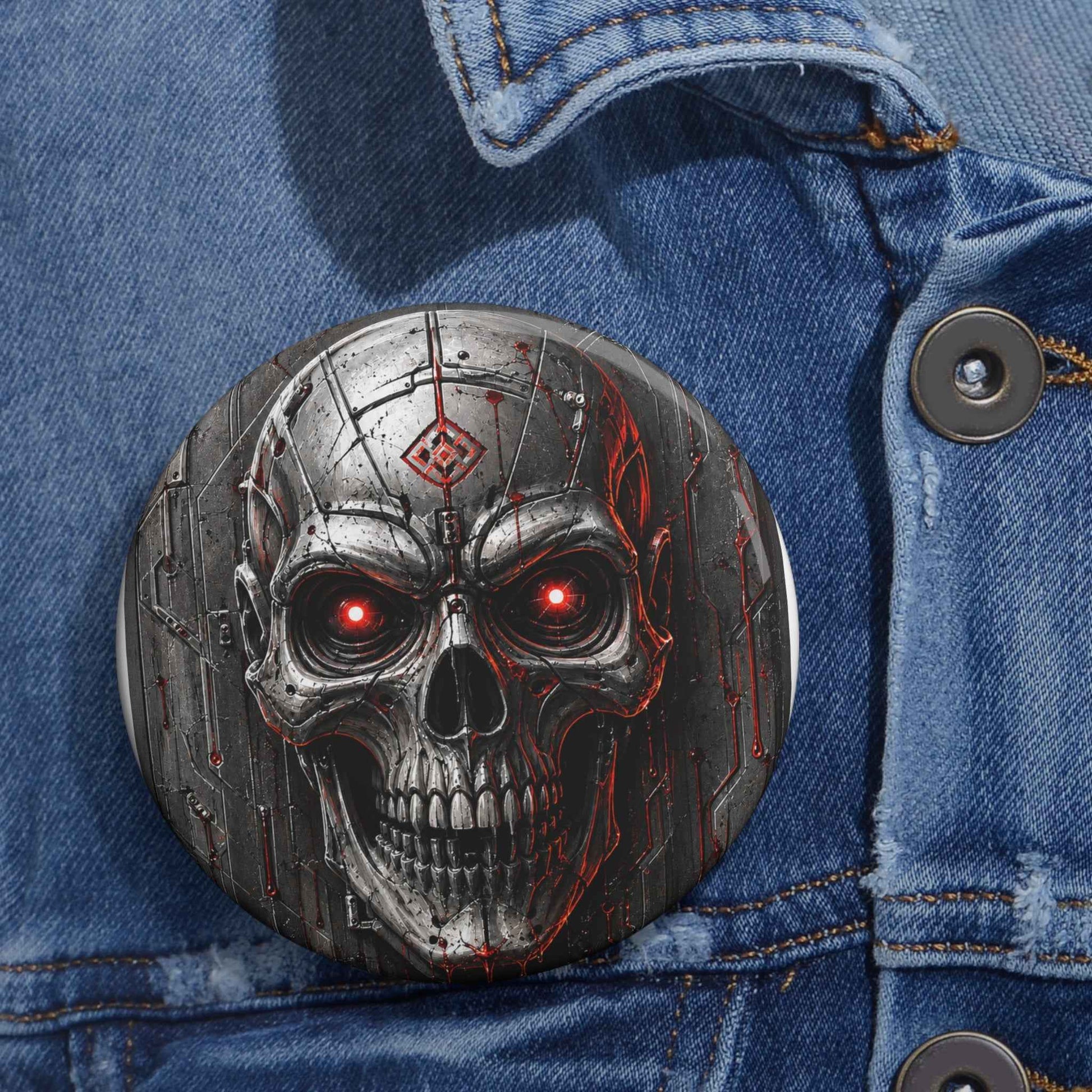 Skull Pin Button — Red-Eye Gothic Metal Badge