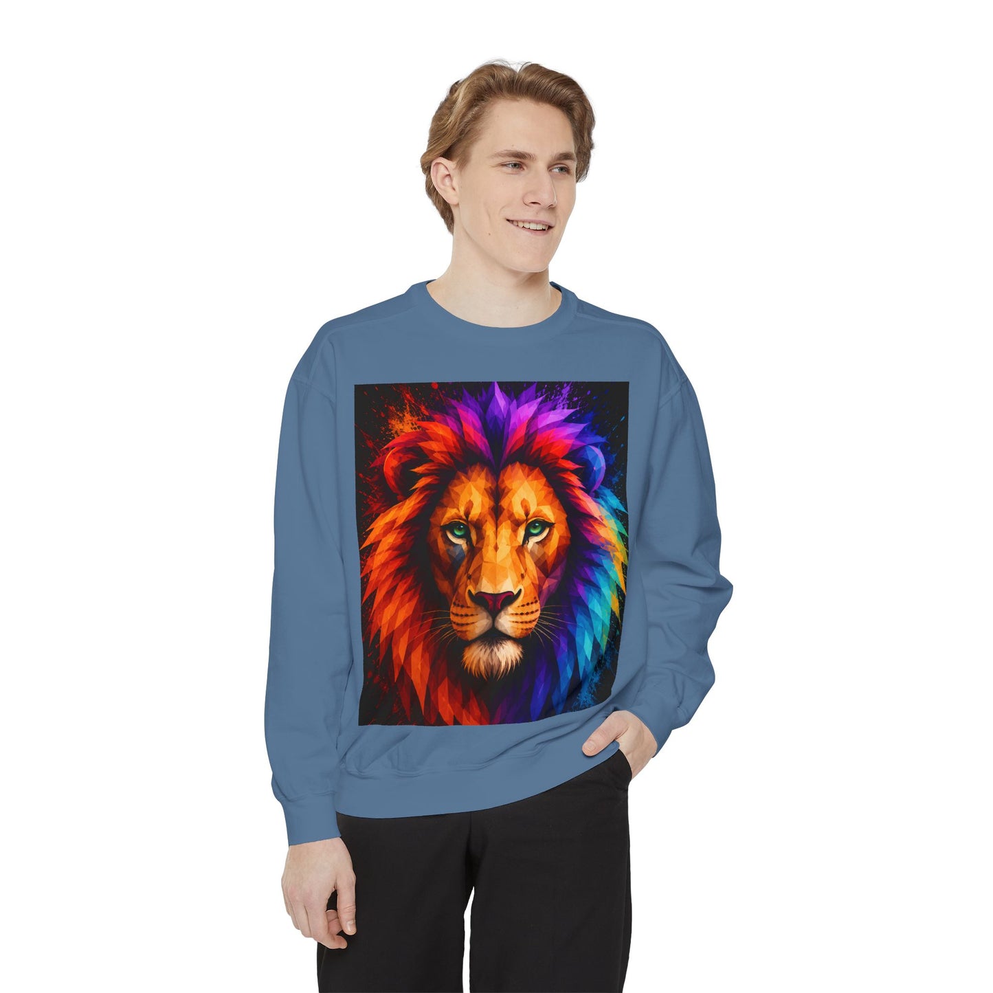 Colorful Lion Sweatshirt — Vibrant Rainbow Mane Crewneck