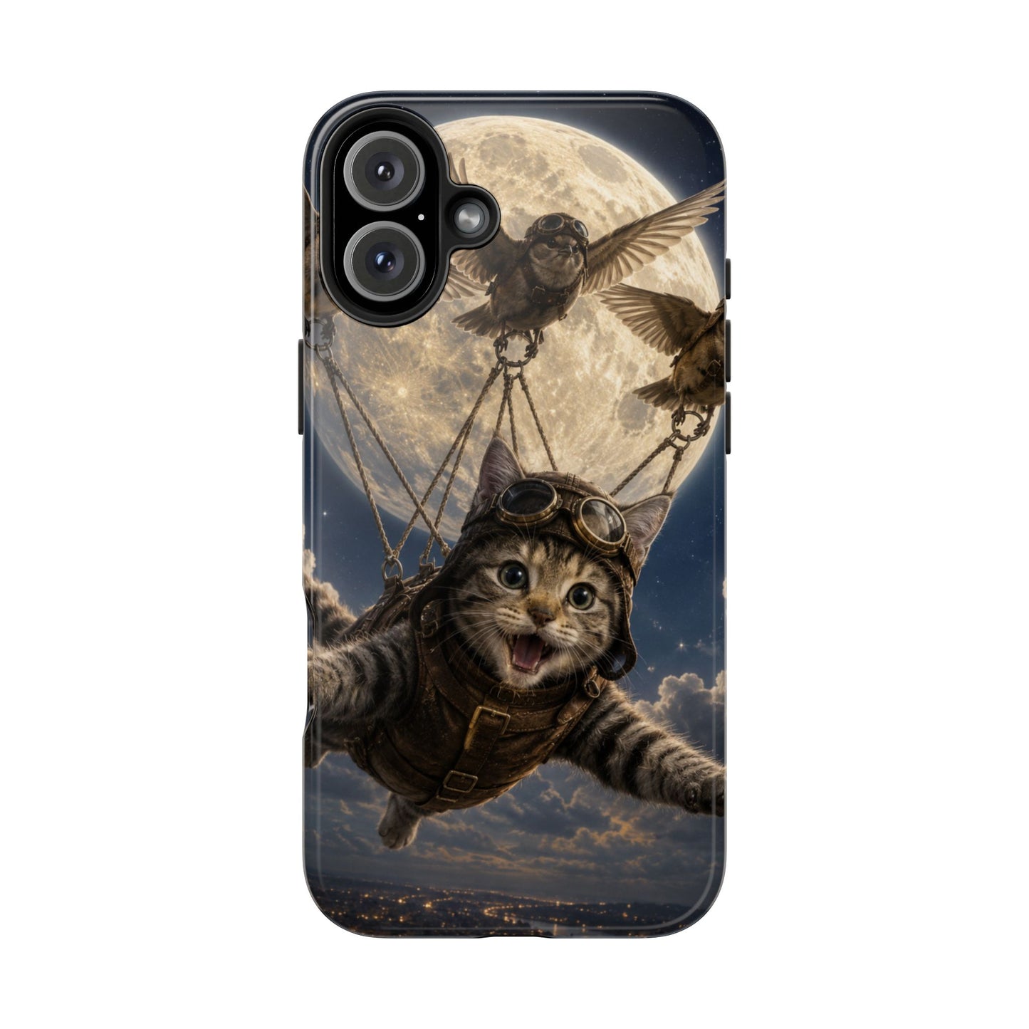 Cat Pilot Phone Case — Adventure Kitty Moonlit Flight Tough Protection