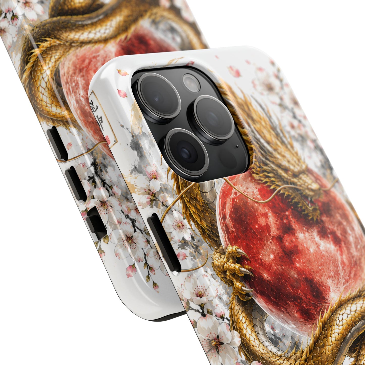 Golden Dragon Phone Case — Red Moon & Cherry Blossom Tough Phone Case