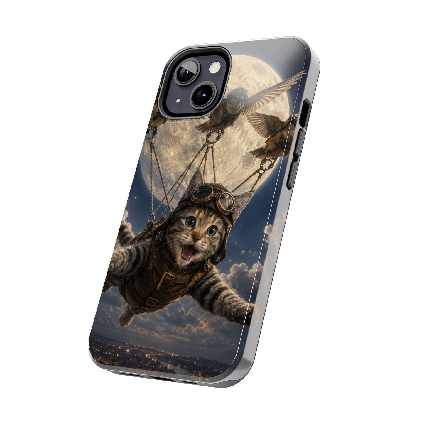 Cat Pilot Phone Case — Adventure Kitty Moonlit Flight Tough Protection