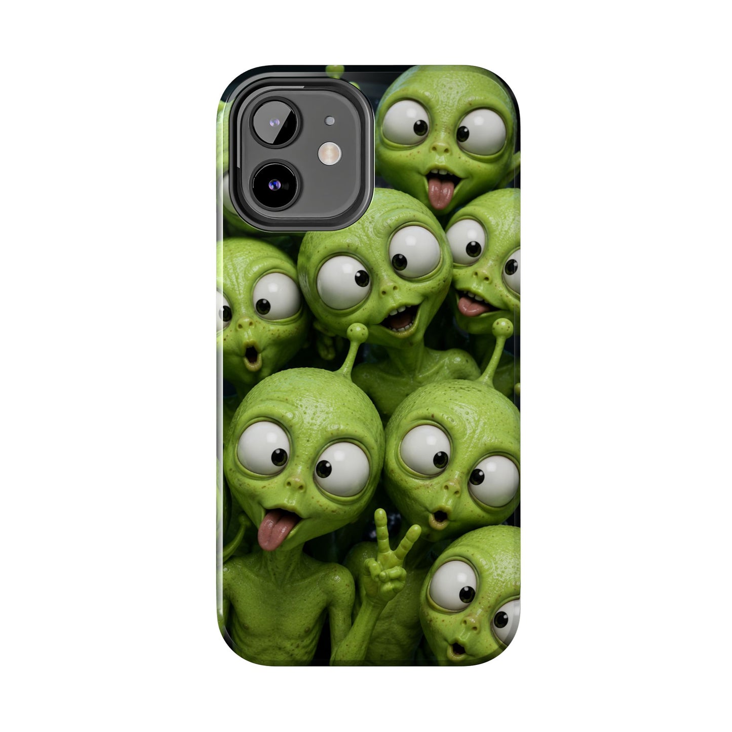 Alien Selfie Tough Phone Case — Cute Green Cartoon Aliens Protective Cover