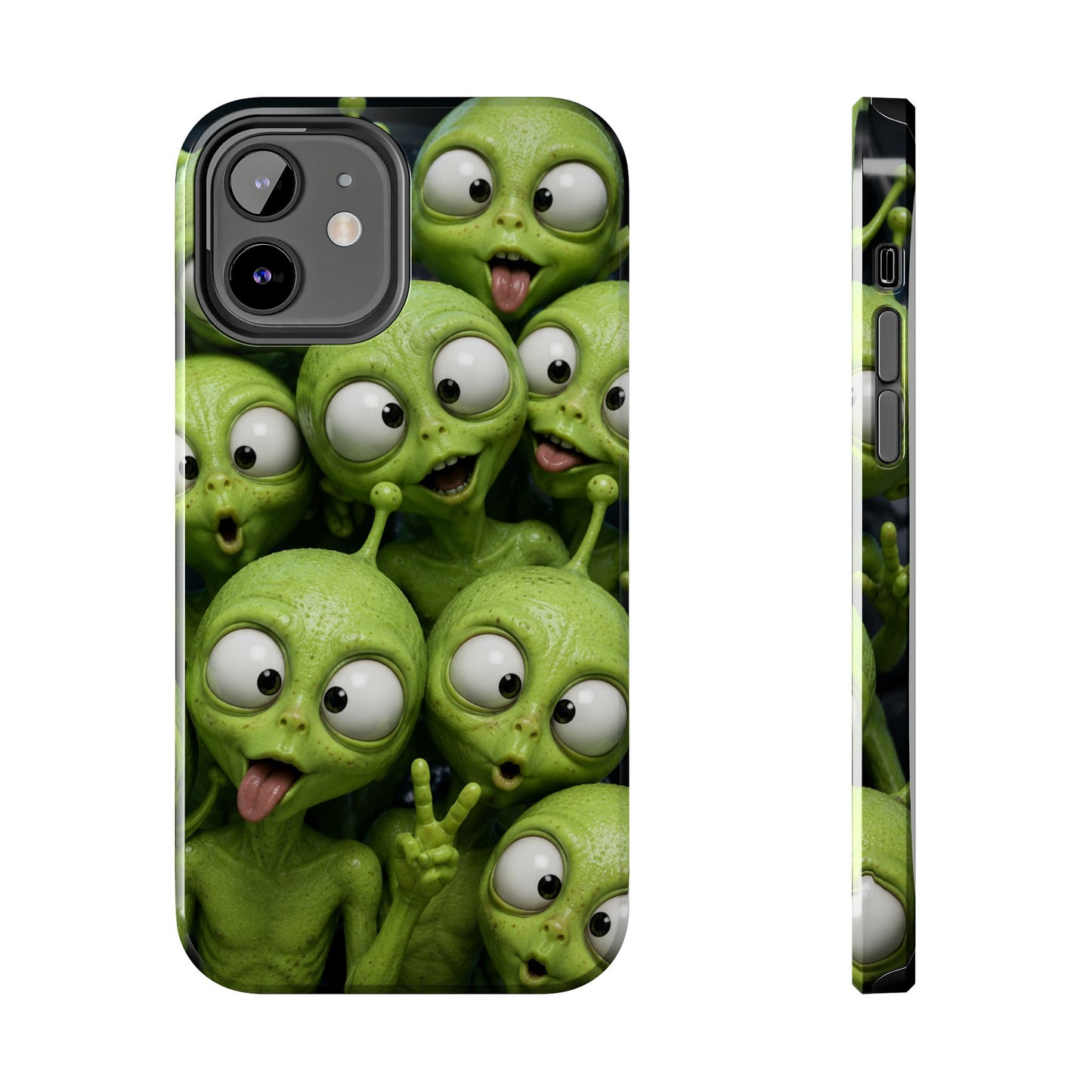 Alien Selfie Tough Phone Case — Cute Green Cartoon Aliens Protective Cover