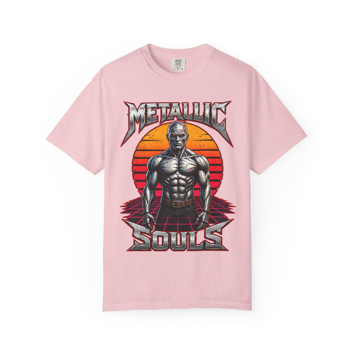 Metallic Souls T-Shirt — Retro Sunset Muscular Warrior Graphic Tee