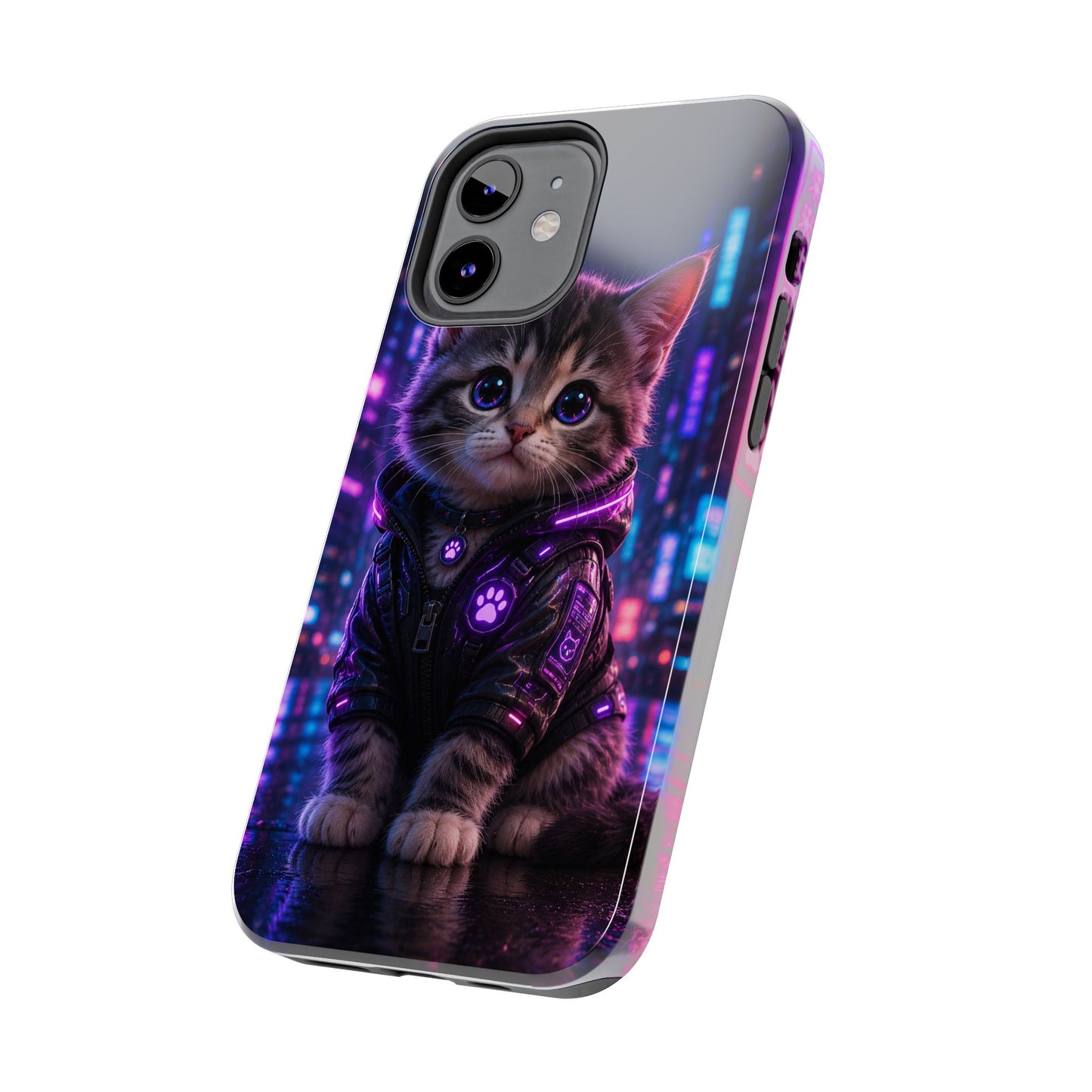 Cyberpunk Kitten Tough Phone Case — Neon Cat Protective Phone Cover