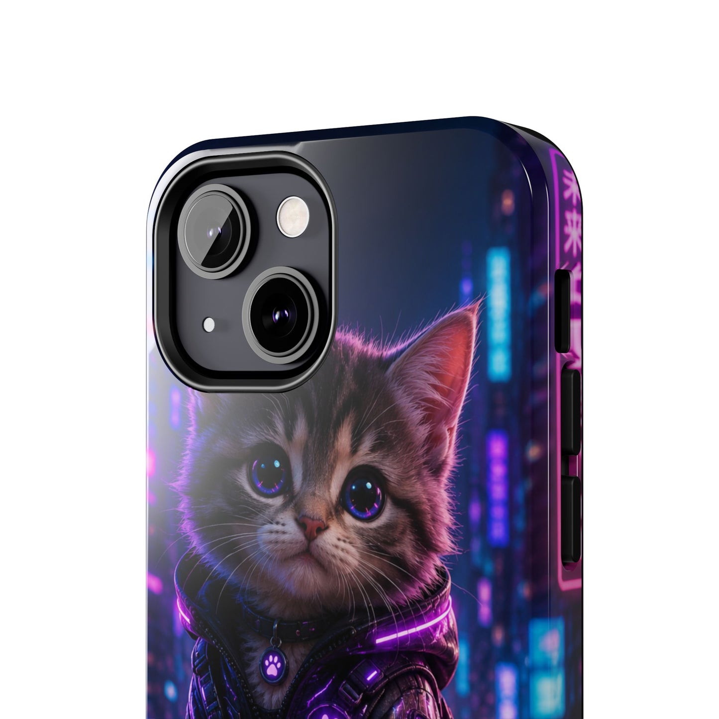 Cyberpunk Kitten Tough Phone Case — Neon Cat Protective Phone Cover