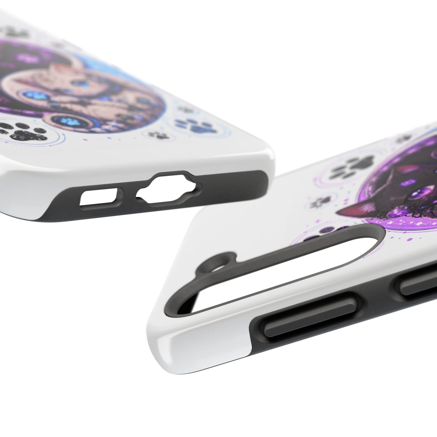 Cat Yin Yang Tough Phone Case — Black & White Kittens, Paw Print Protective Cover