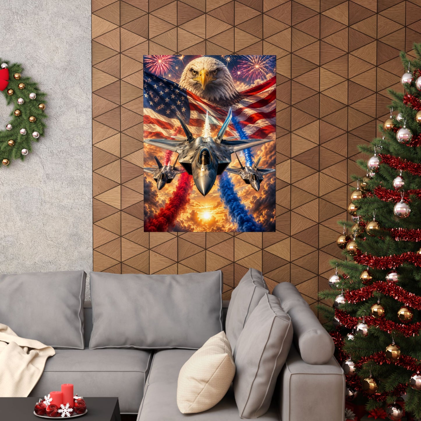 Patriotic Eagle & Fighter Jets Matte Vertical Poster — American Flag, Fireworks & 4th of July Wall Art