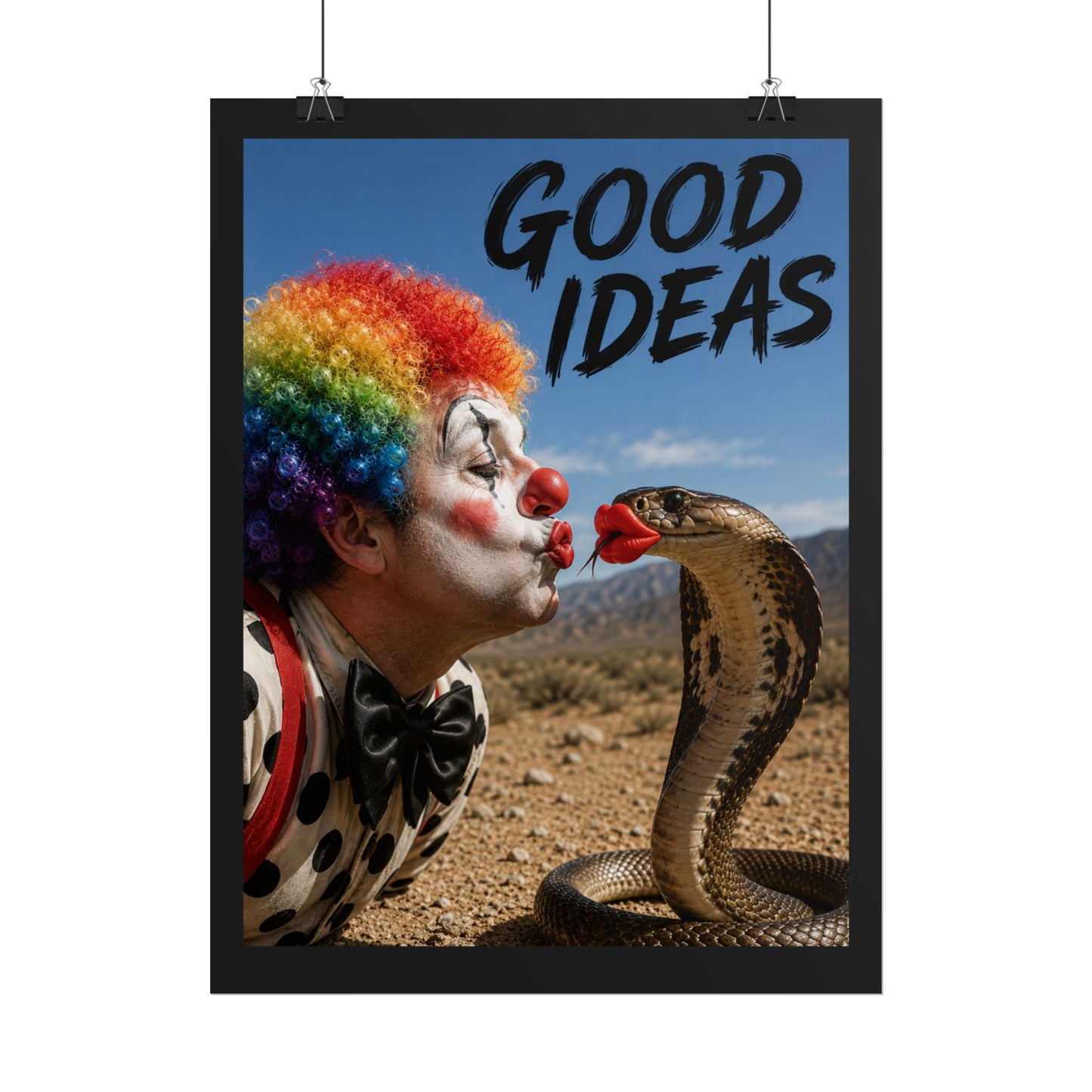 Good Ideas Clown & Snake Rolled Poster – Surreal Humor Wall Art