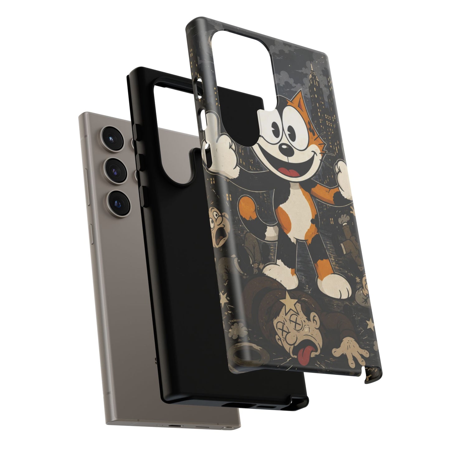 Vintage Cartoon Cat Phone Case — Edgy Felix-Style Illustration