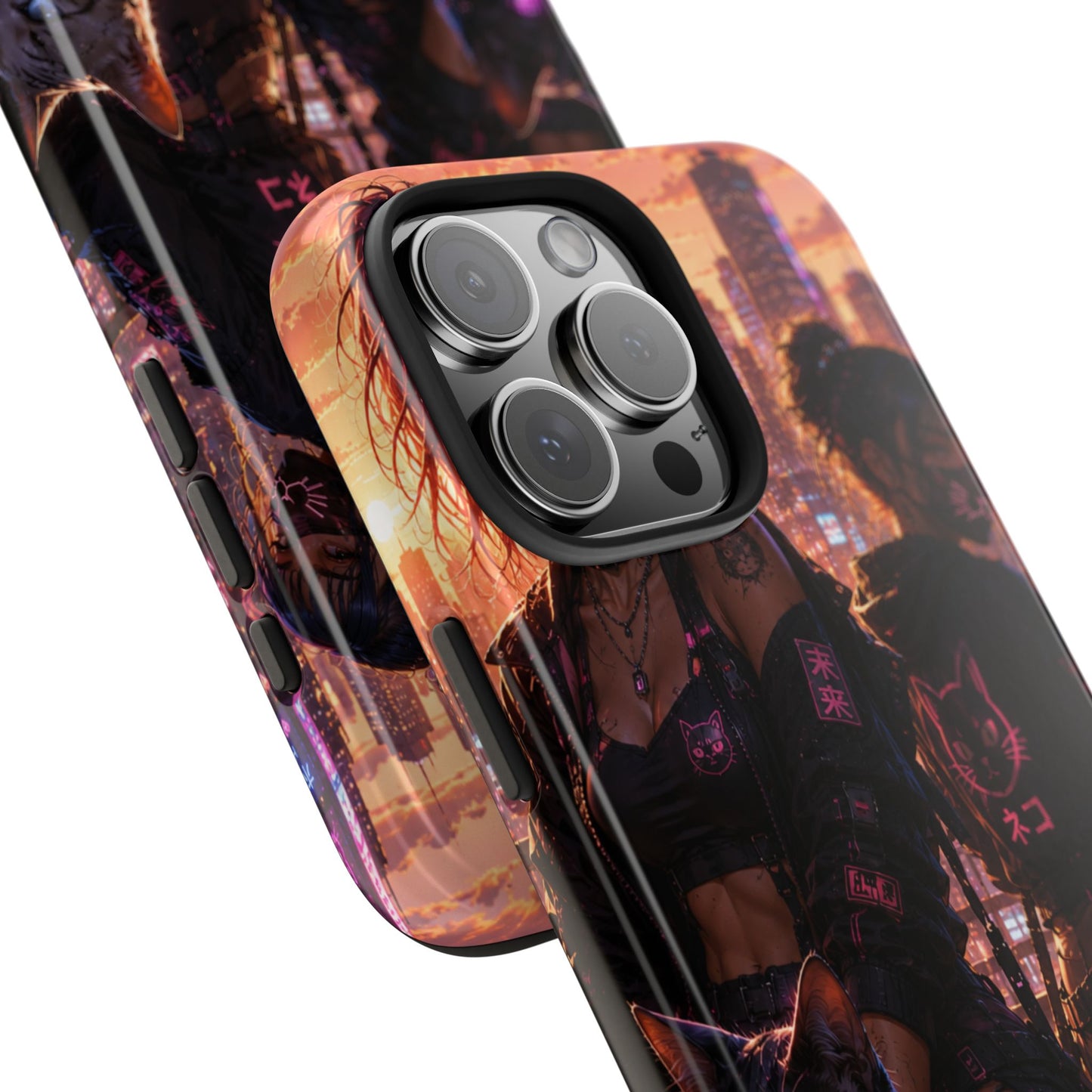 Cyberpunk Pack: Tough Phone Case with Neon Panther & City Sunset