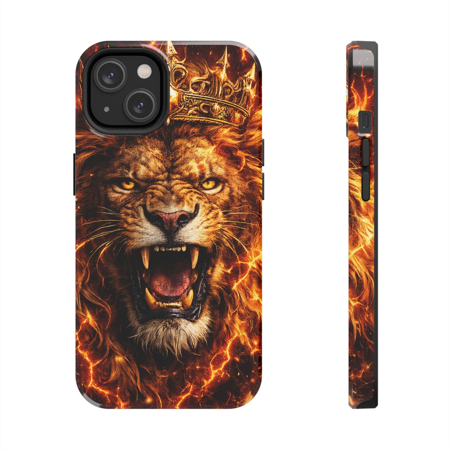 Fiery Lion King Tough Phone Case — Protective iPhone Case with Roaring Crown Design