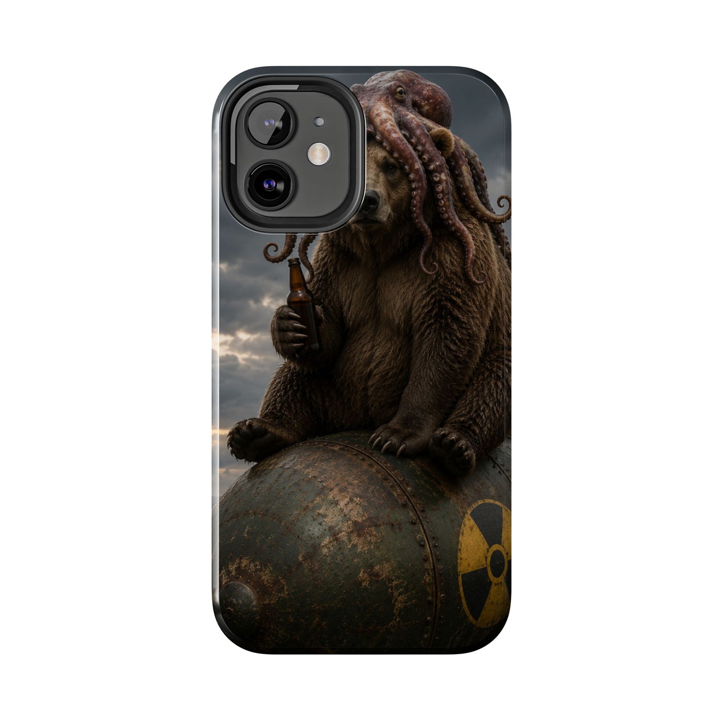 Tough Phone Case — Post‑Apocalyptic Bear with Octopus Helmet on Nuclear Bomb