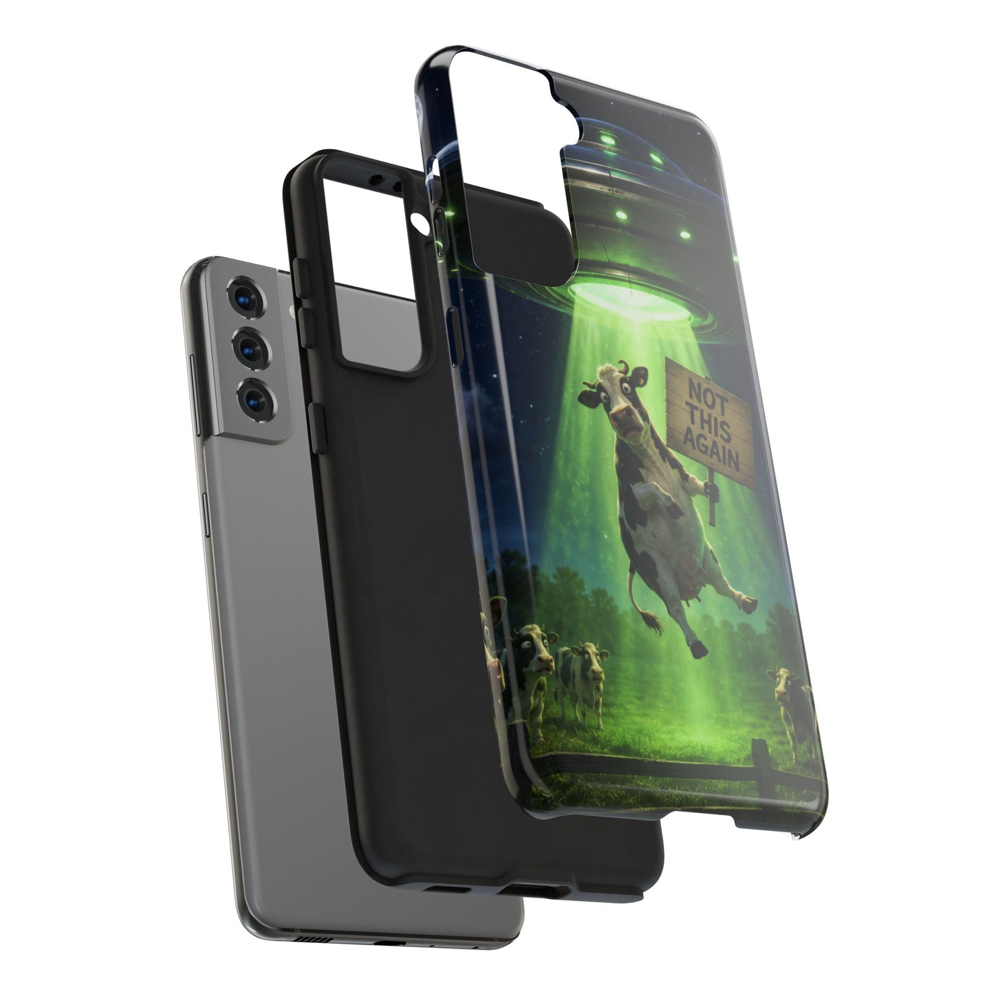 Phone Case — Funny Alien Abduction Cow Design ("Not This Again")