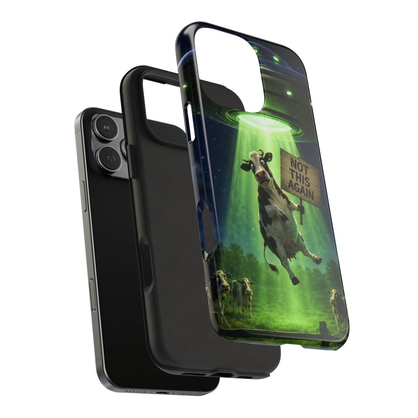 Phone Case — Funny Alien Abduction Cow Design ("Not This Again")