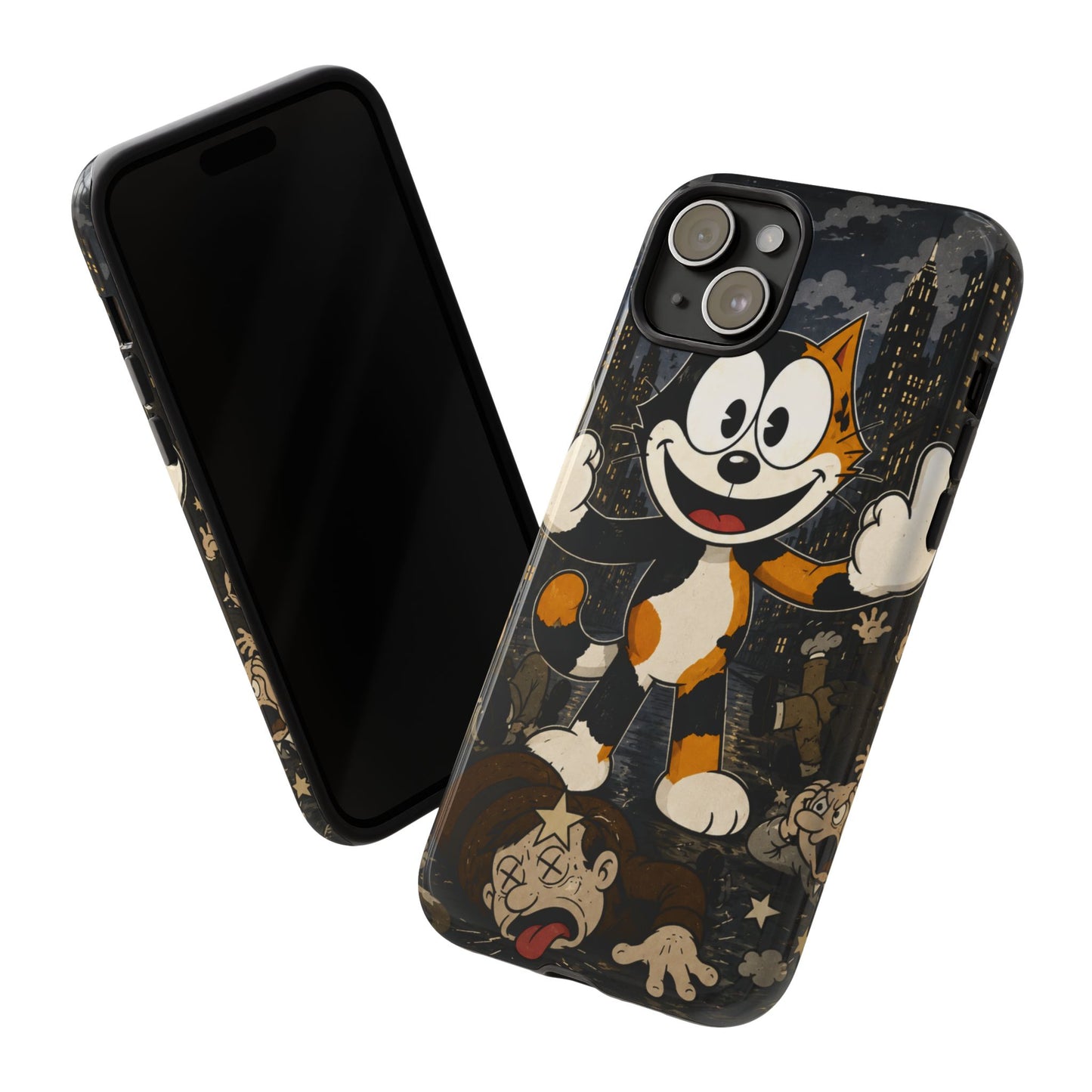 Vintage Cartoon Cat Phone Case — Edgy Felix-Style Illustration