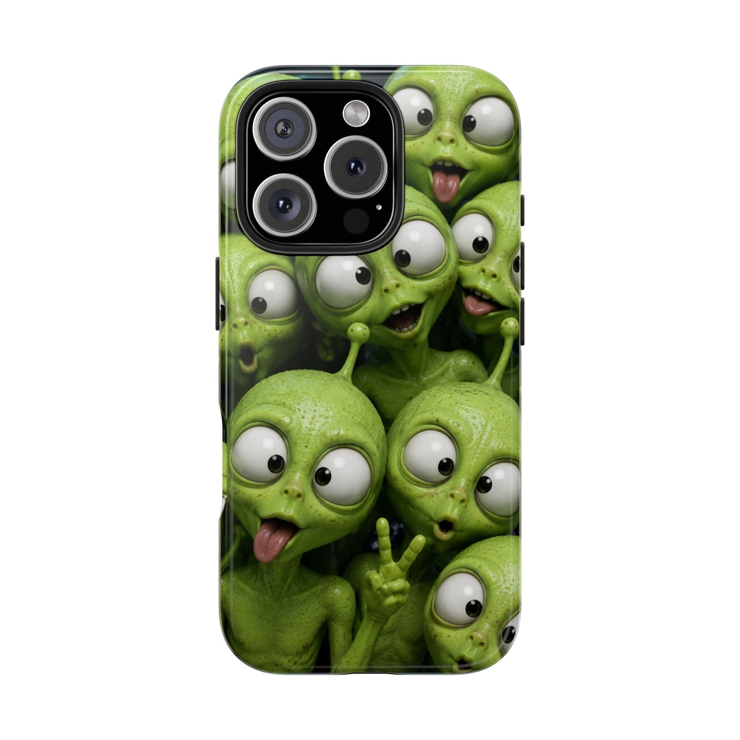 Alien Selfie Tough Phone Case — Cute Green Cartoon Aliens Protective Cover