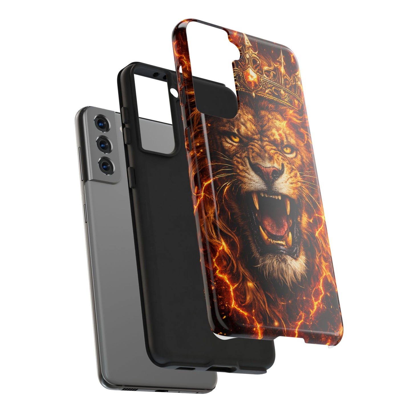 Fiery Lion King Tough Phone Case — Protective iPhone Case with Roaring Crown Design