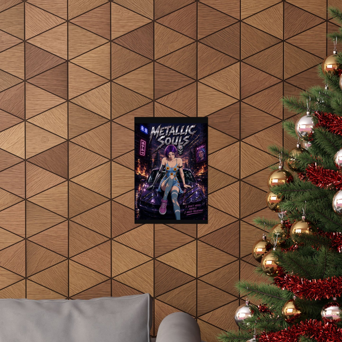 Metallic Souls Anime Poster — Cyberpunk Car Girl Matte Vertical Print