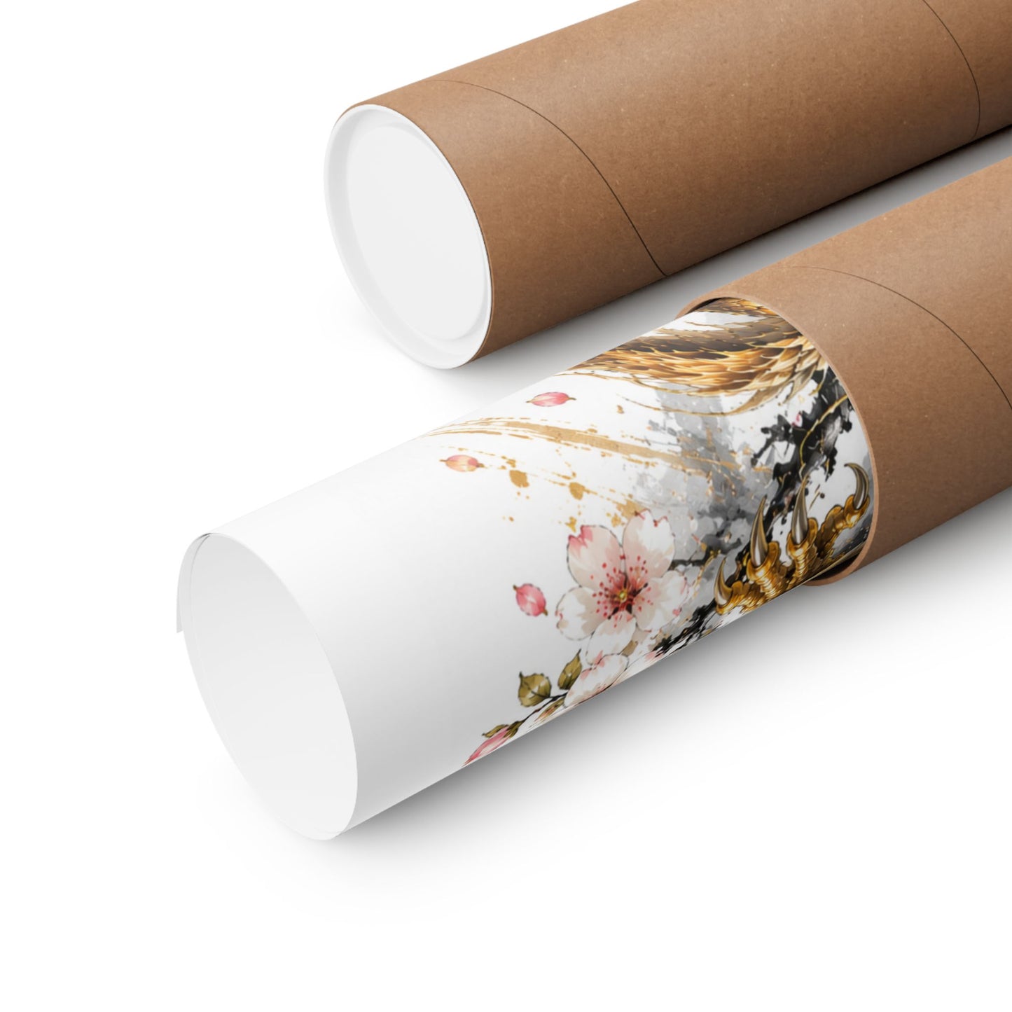 Golden Dragon & Red Moon Matte Poster — Japanese Cherry Blossom Wall Art