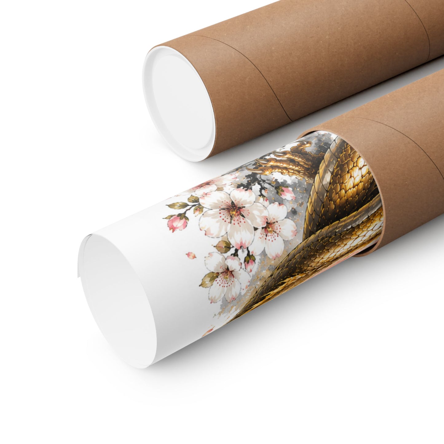Golden Dragon & Red Moon Matte Poster — Japanese Cherry Blossom Wall Art