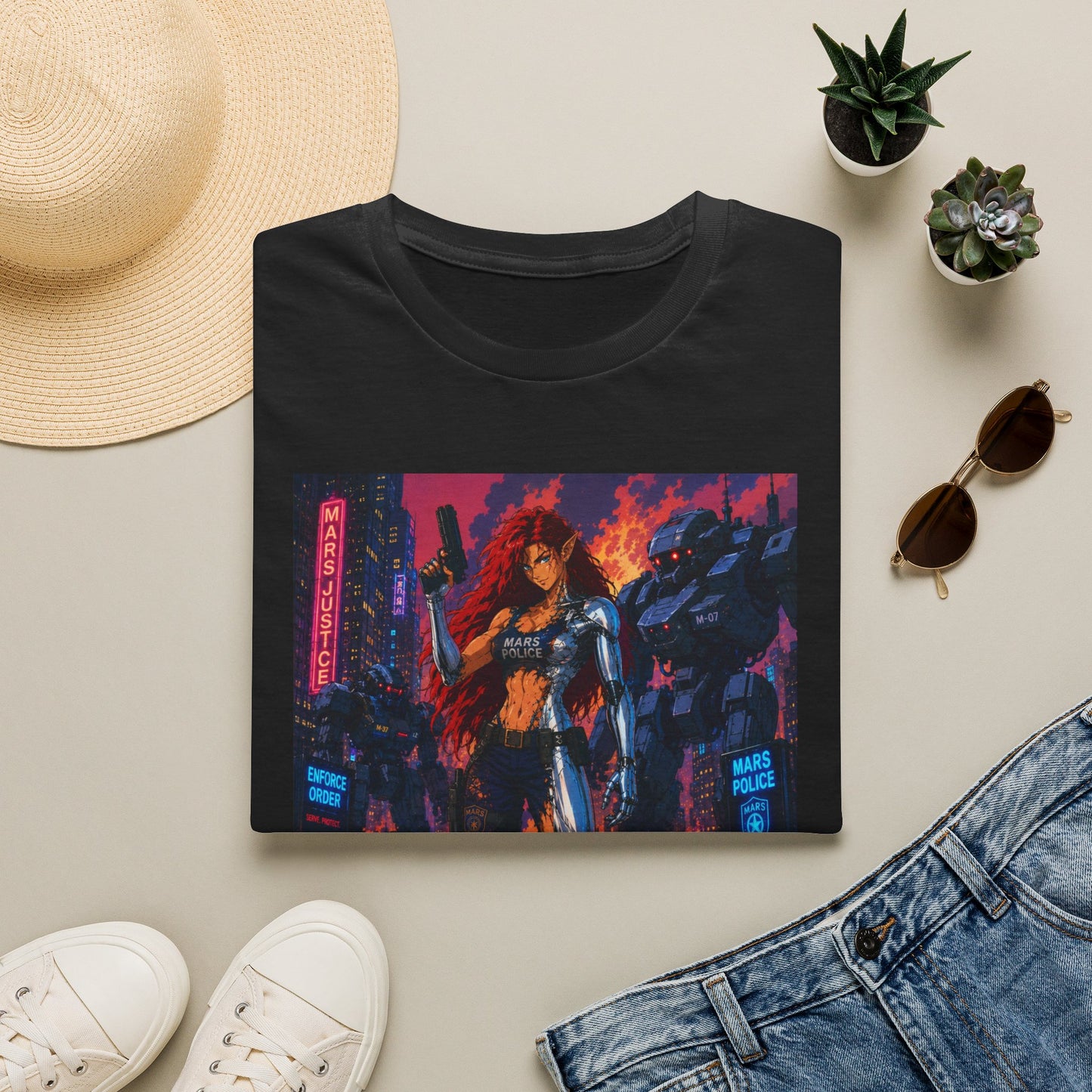 Cyberpunk Warrior T‑Shirt — 'Metallic Soul' Futuristic Anime Graphic