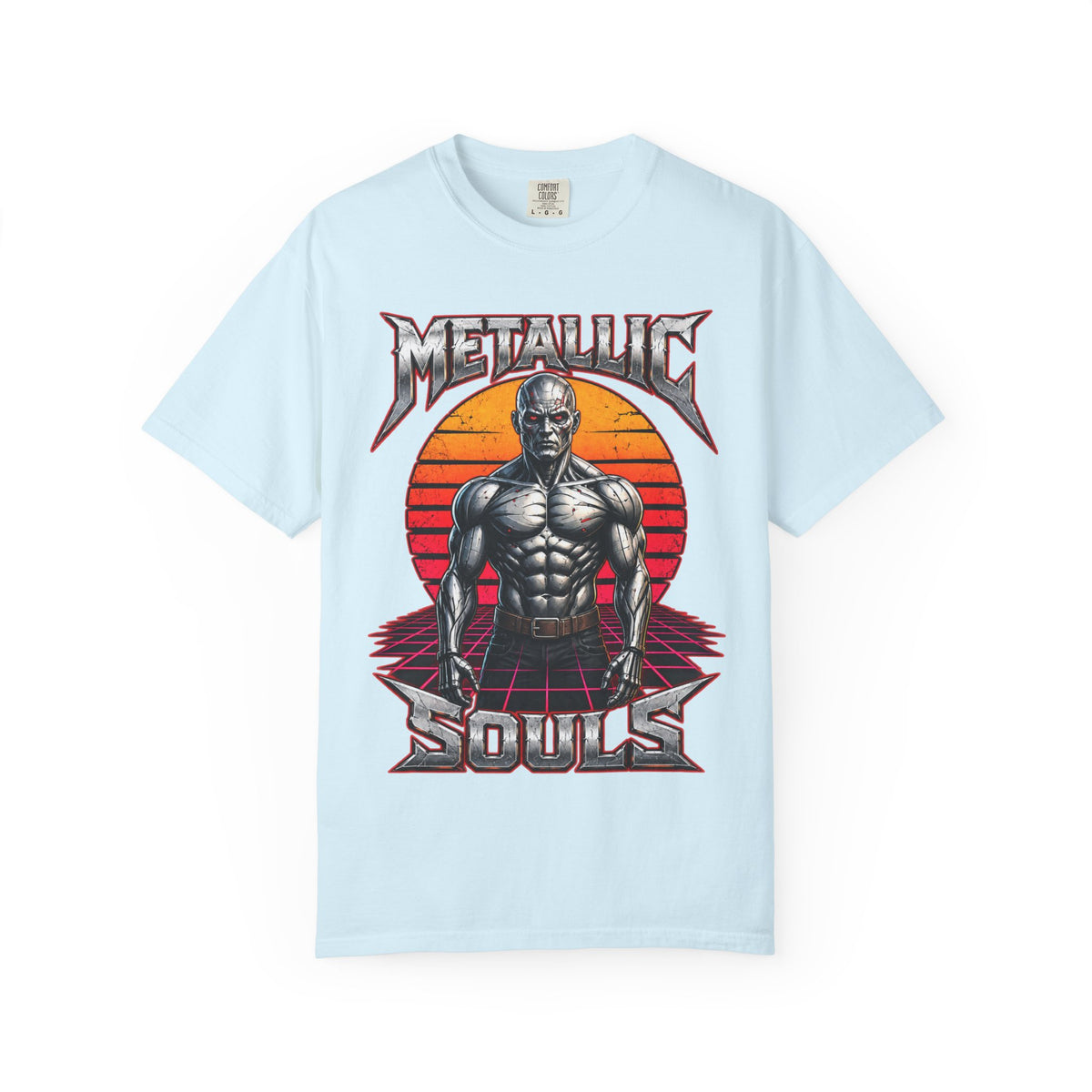 Metallic Souls T-Shirt — Retro Sunset Muscular Warrior Graphic Tee