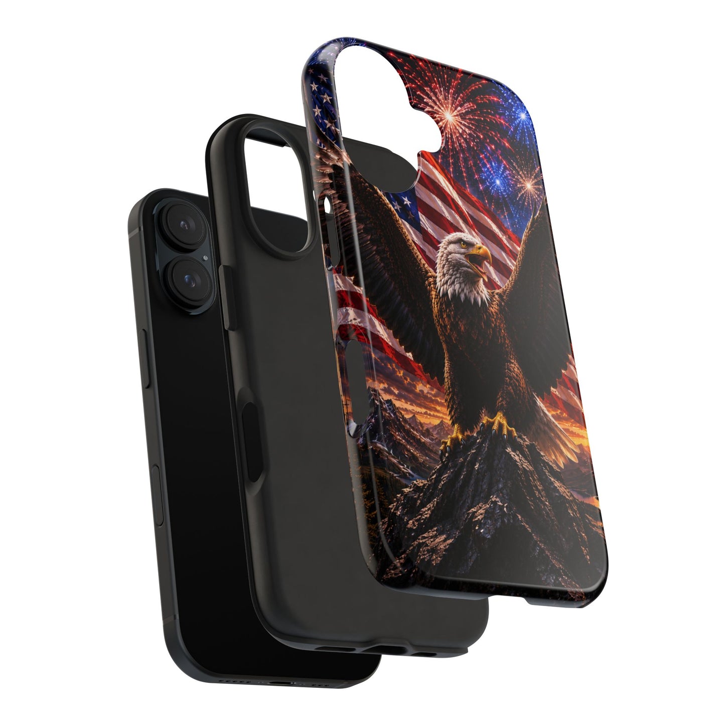 Patriotic Eagle Tough Phone Case — American Flag & Fireworks Protective Cover